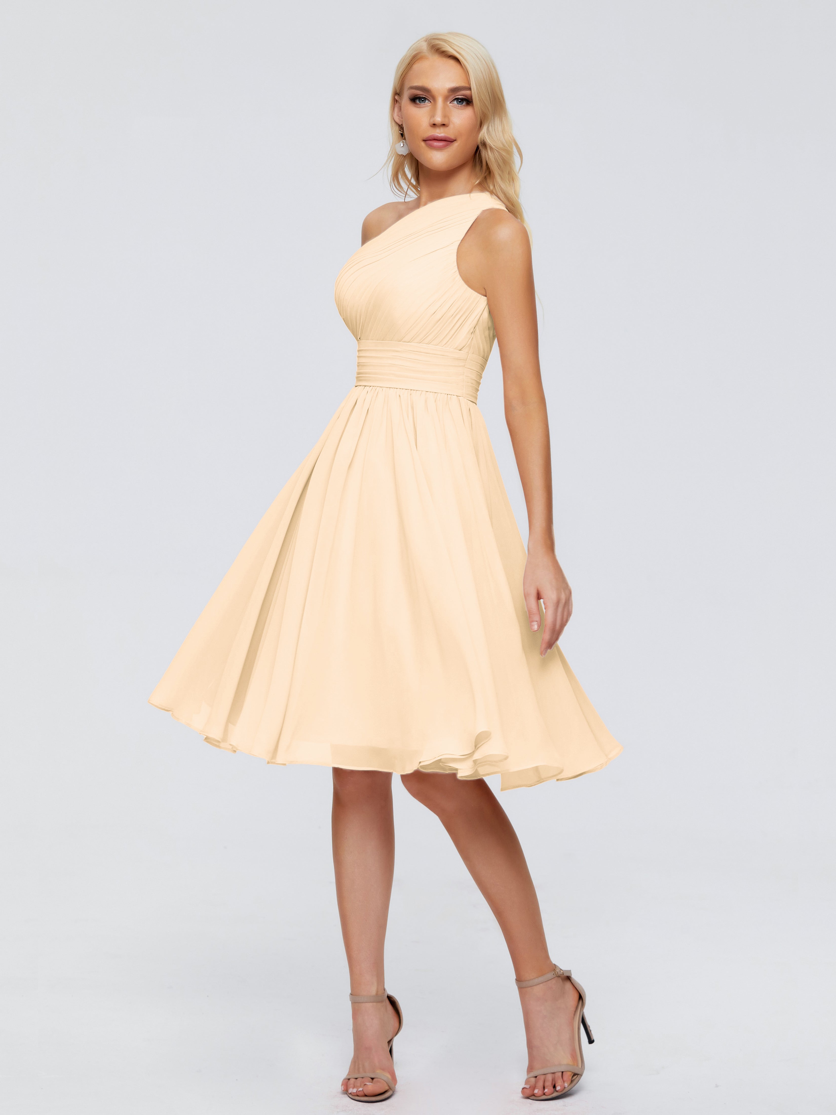 Robe Demoiselle D Honneur Rose Peche Seule-Épaule Mousseline Robes Demoiselle D'Honneur
