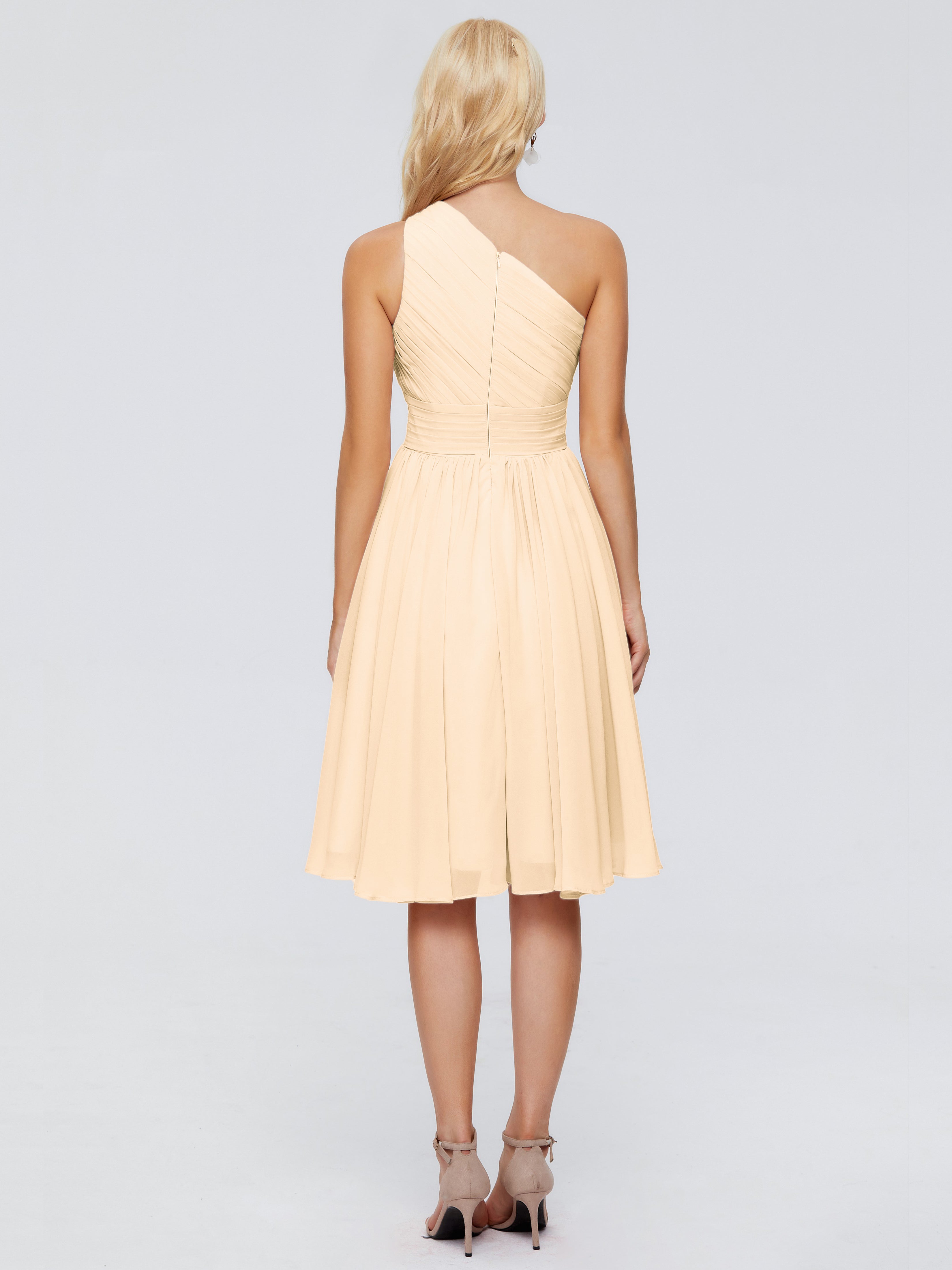 Robe Demoiselle D Honneur Rose Peche Seule-Épaule Mousseline Robes Demoiselle D'Honneur