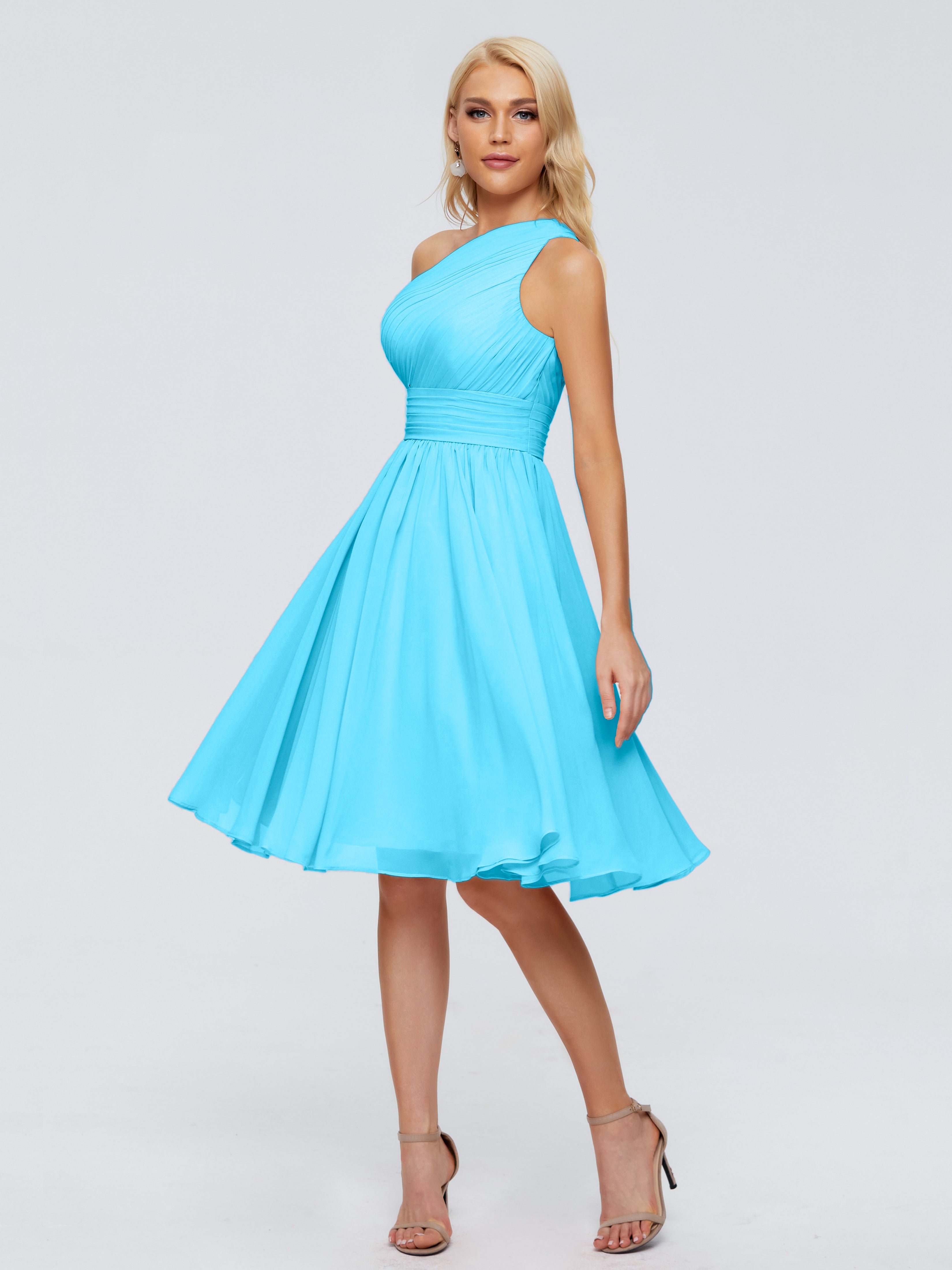 Robe De Demoiselle D'Honneur En Piscine Seule-Épaule Mousseline Robes Demoiselle D'Honneur Courte
