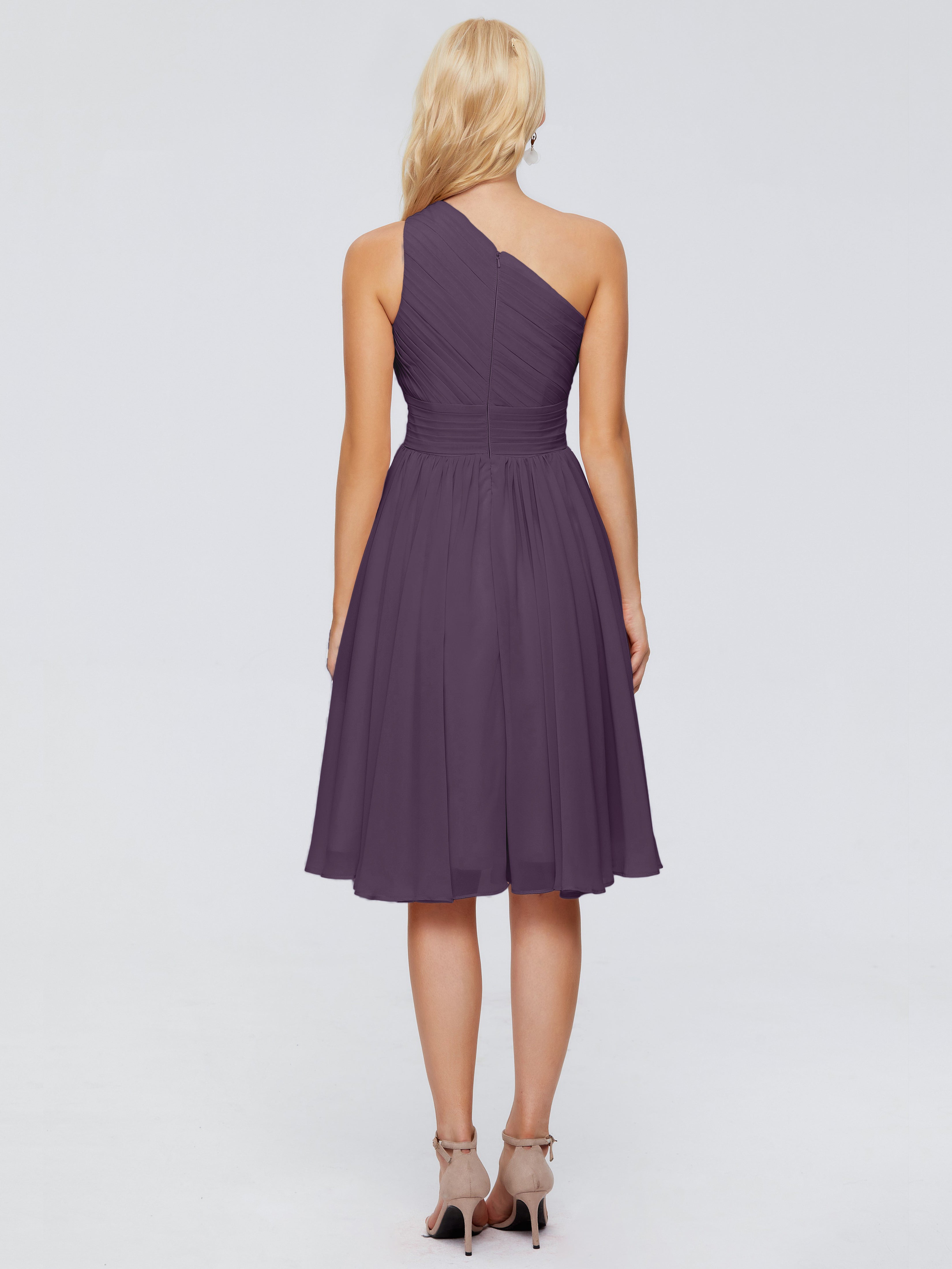 Robe Demoiselle D Honneur Plume Seule-Épaule Mousseline Robes Demoiselle D'Honneur Courte