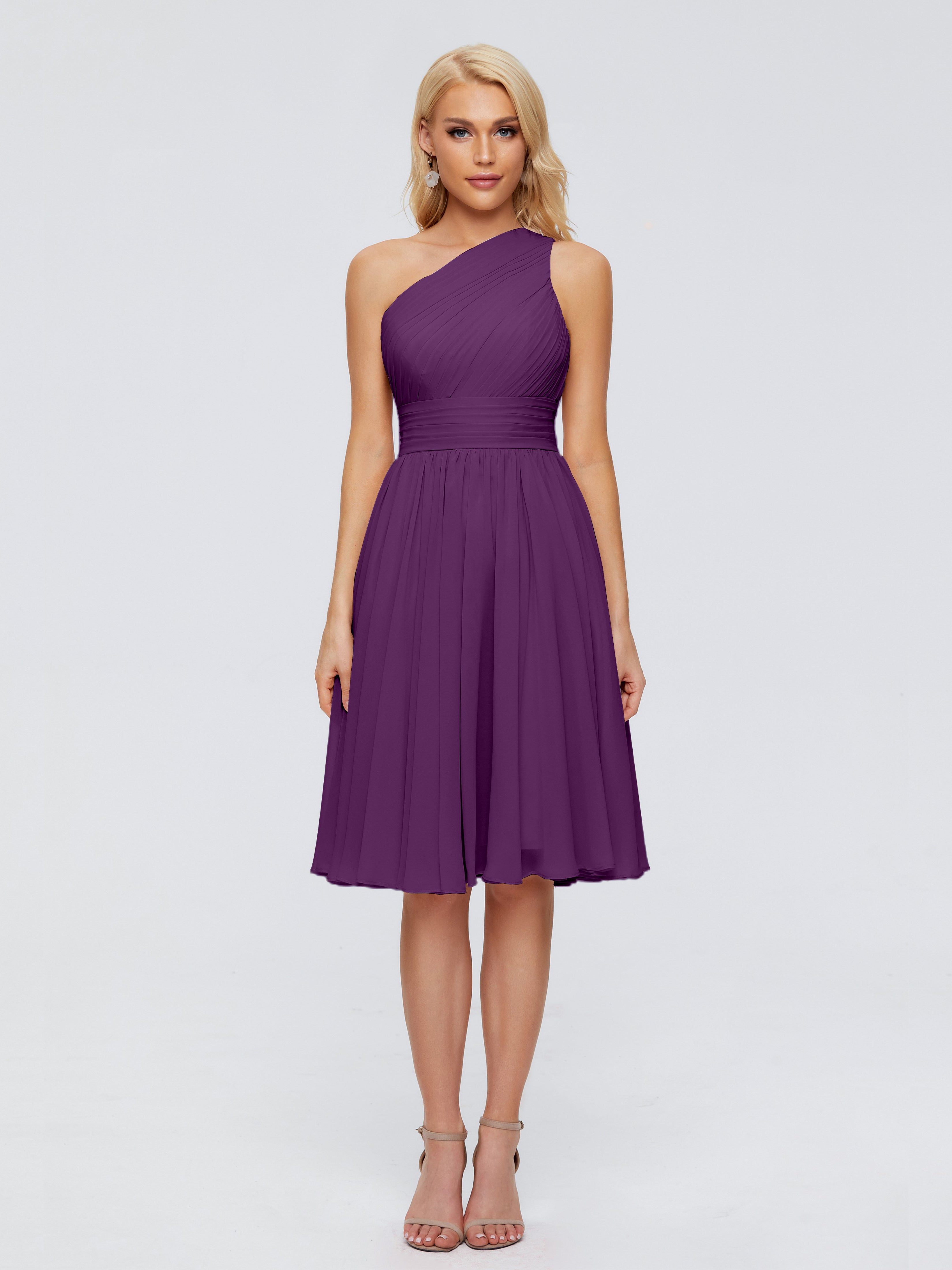 Robes De Demoiselle D'Honneur En Raisin Seule-Épaule Mousseline Robes Demoiselle D'Honneur Courte