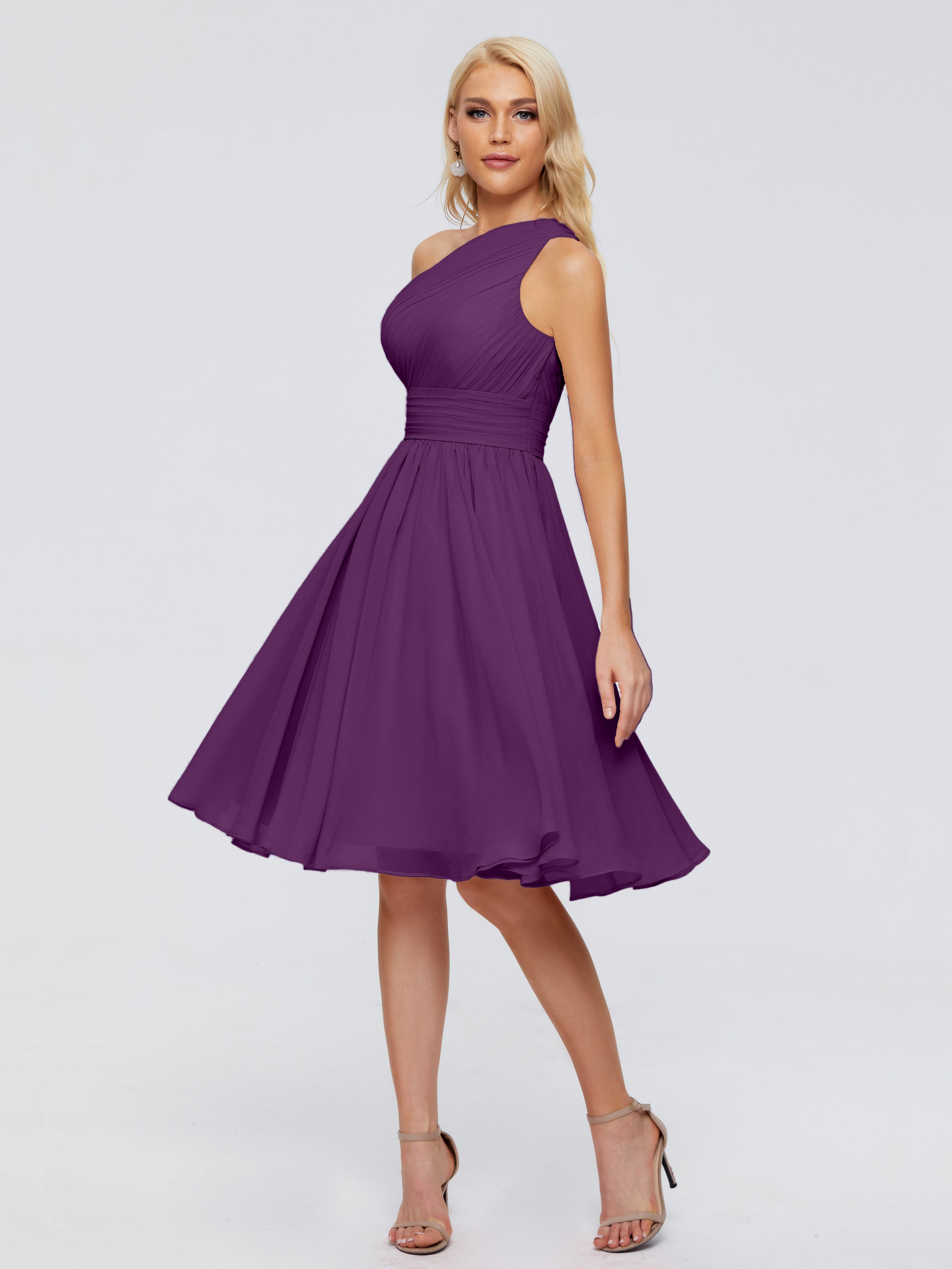 Robes De Demoiselle D'Honneur En Raisin Seule-Épaule Mousseline Robes Demoiselle D'Honneur Courte