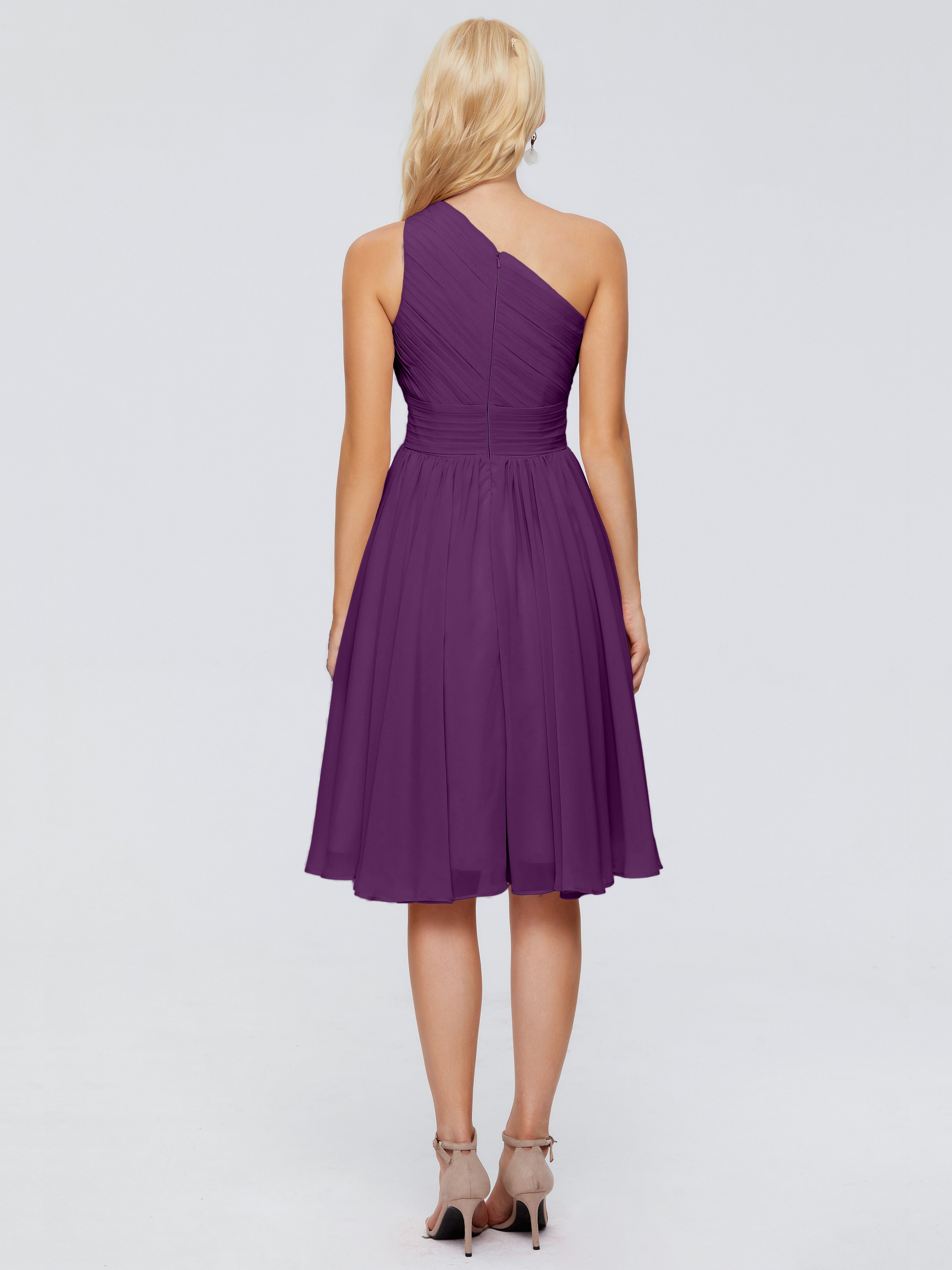 Robes De Demoiselle D'Honneur En Raisin Seule-Épaule Mousseline Robes Demoiselle D'Honneur Courte