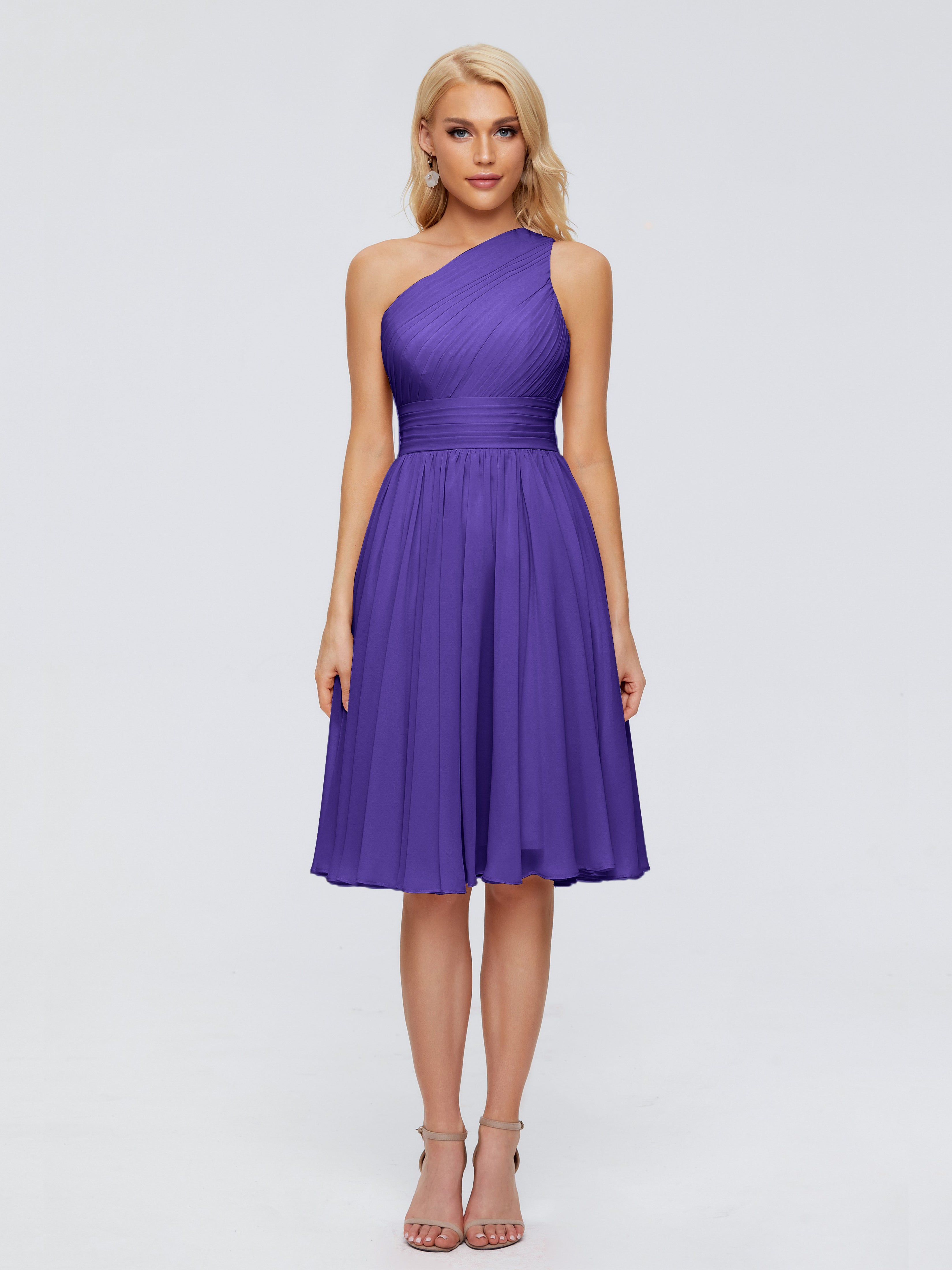 Robes De Demoiselle D'Honneur En Régence Seule-Épaule Mousseline Robes Demoiselle D'Honneur Courte