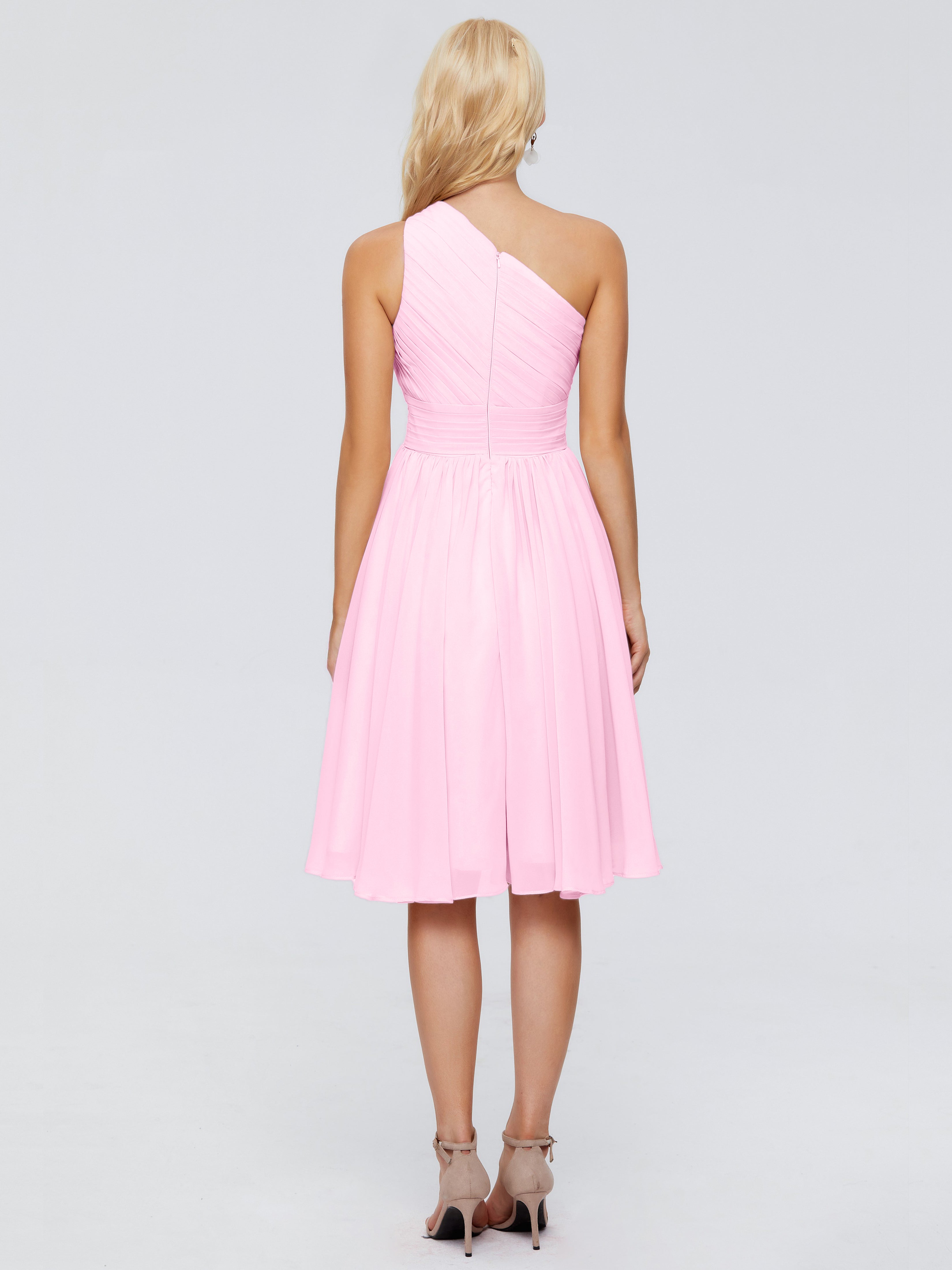 Robe Demoiselle D Honneur Rose Bonbon Seule-Épaule Mousseline Robes Demoiselle D'Honneur Courte