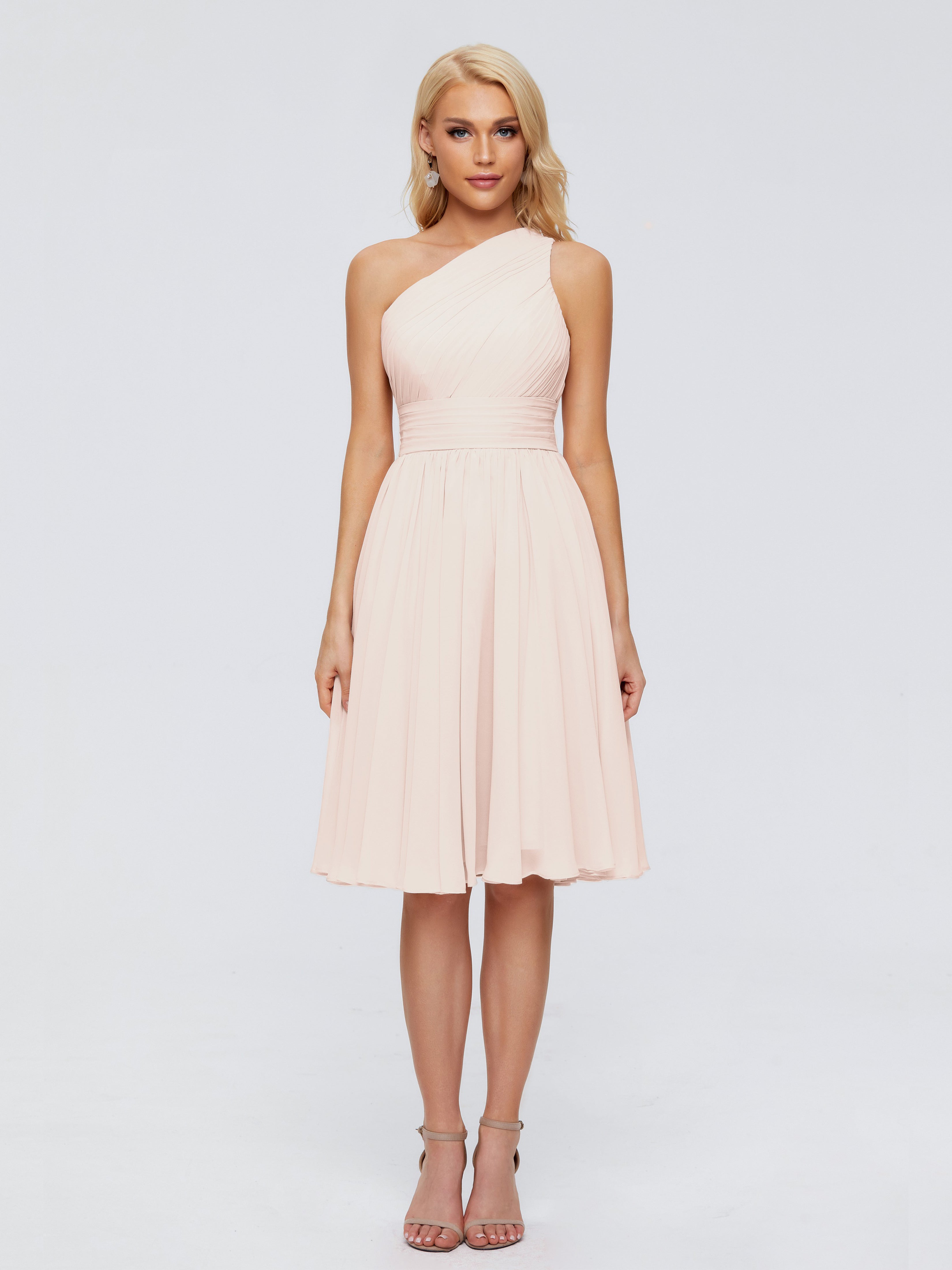 Robe Demoiselle D Honneur Rose Perle Seule-Épaule Mousseline Robes Demoiselle D'Honneur Courte