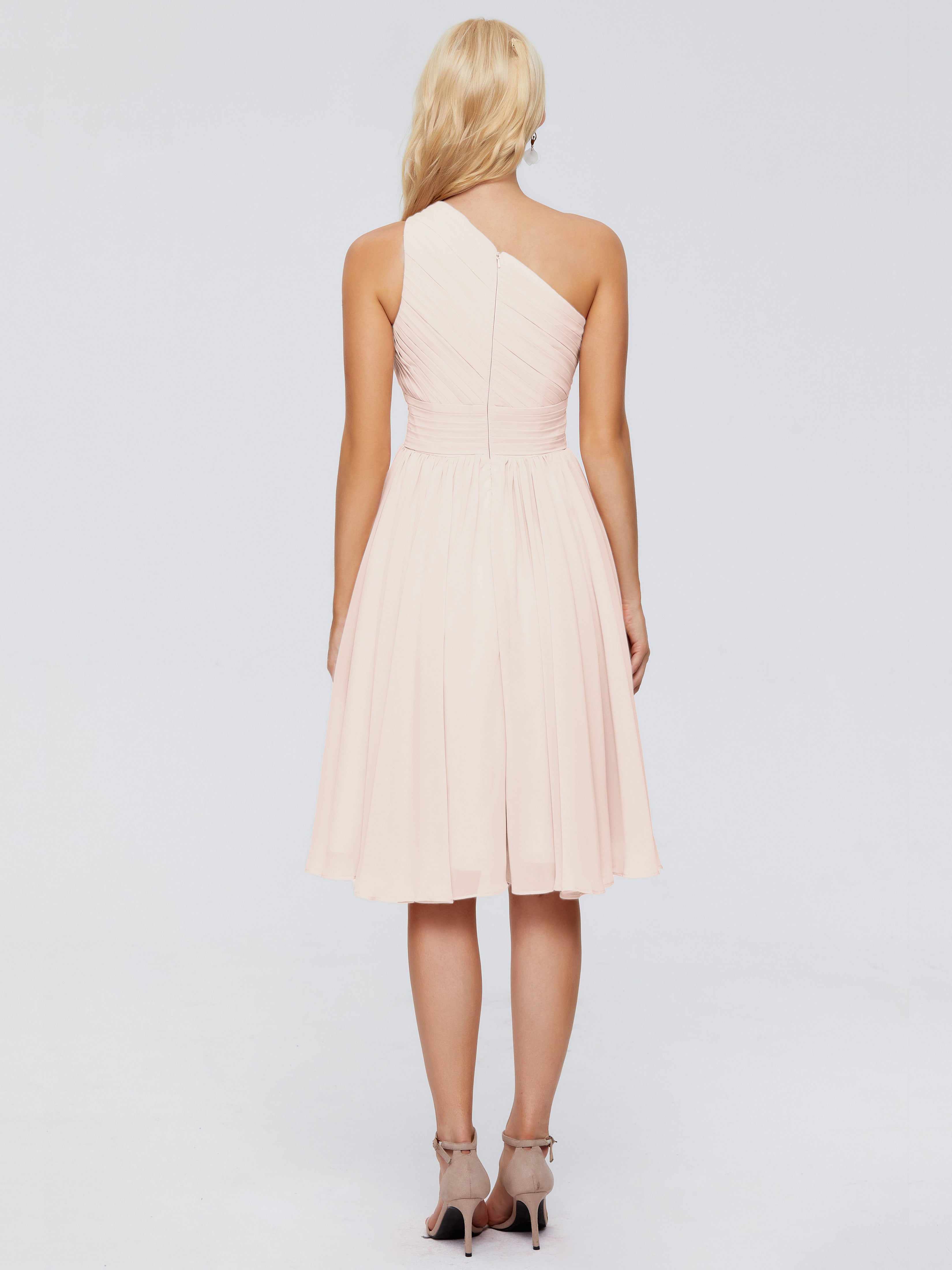 Robe Demoiselle D Honneur Rose Perle Seule-Épaule Mousseline Robes Demoiselle D'Honneur Courte