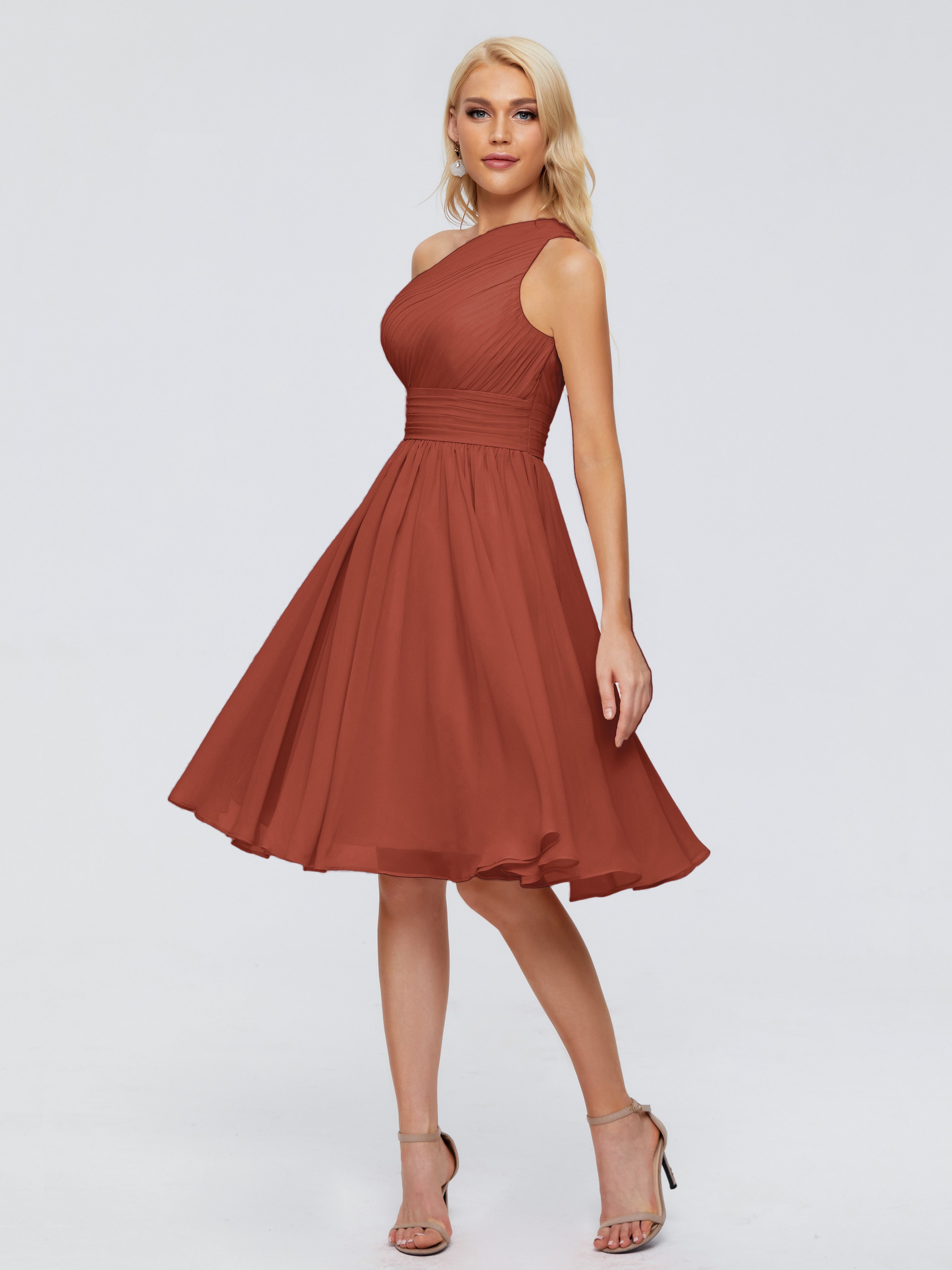 Robe Demoiselle D Honneur Couleur Rouille Seule-Épaule Mousseline Robes Demoiselle D'Honneur