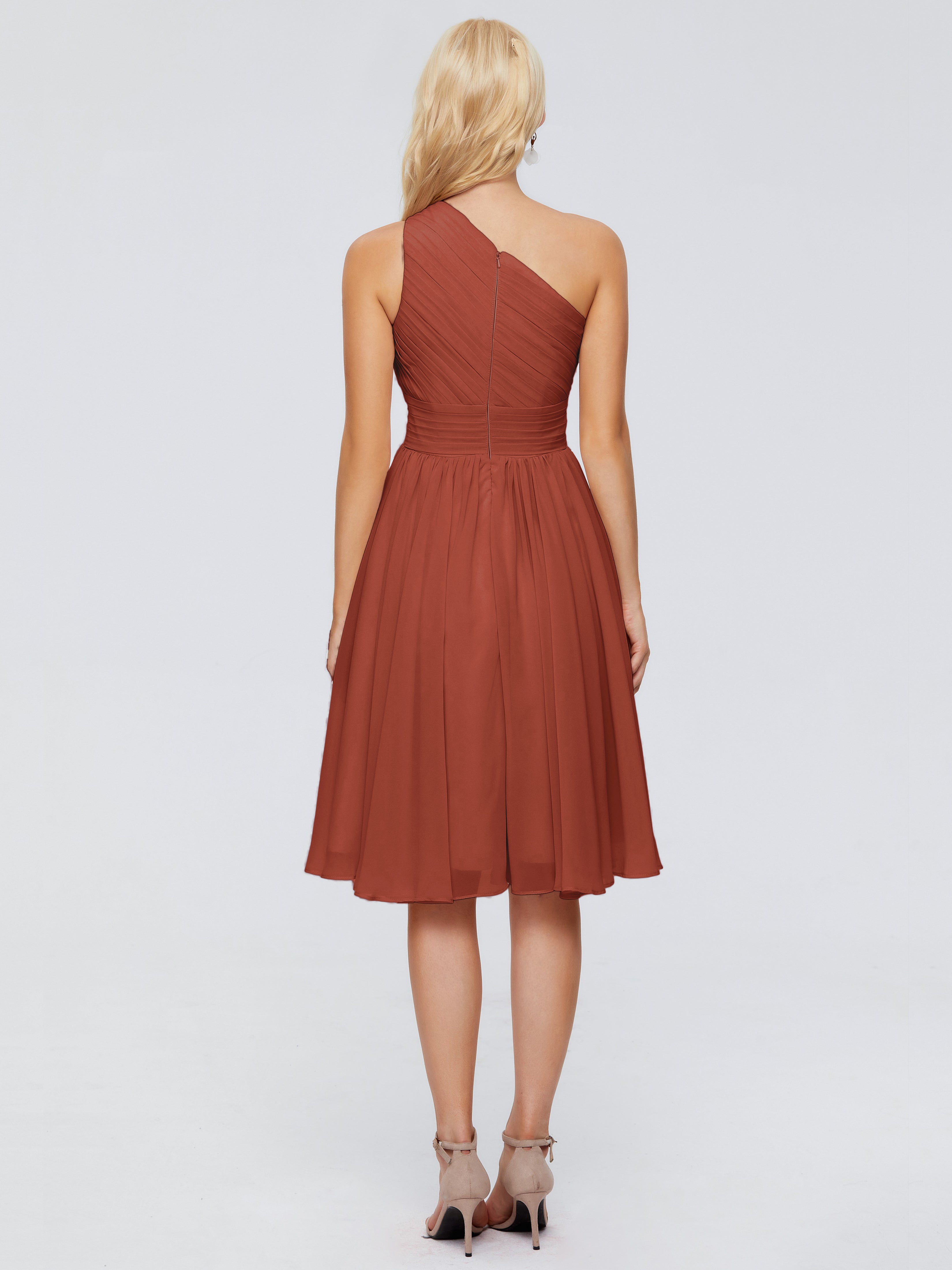 Robe Demoiselle D Honneur Couleur Rouille Seule-Épaule Mousseline Robes Demoiselle D'Honneur