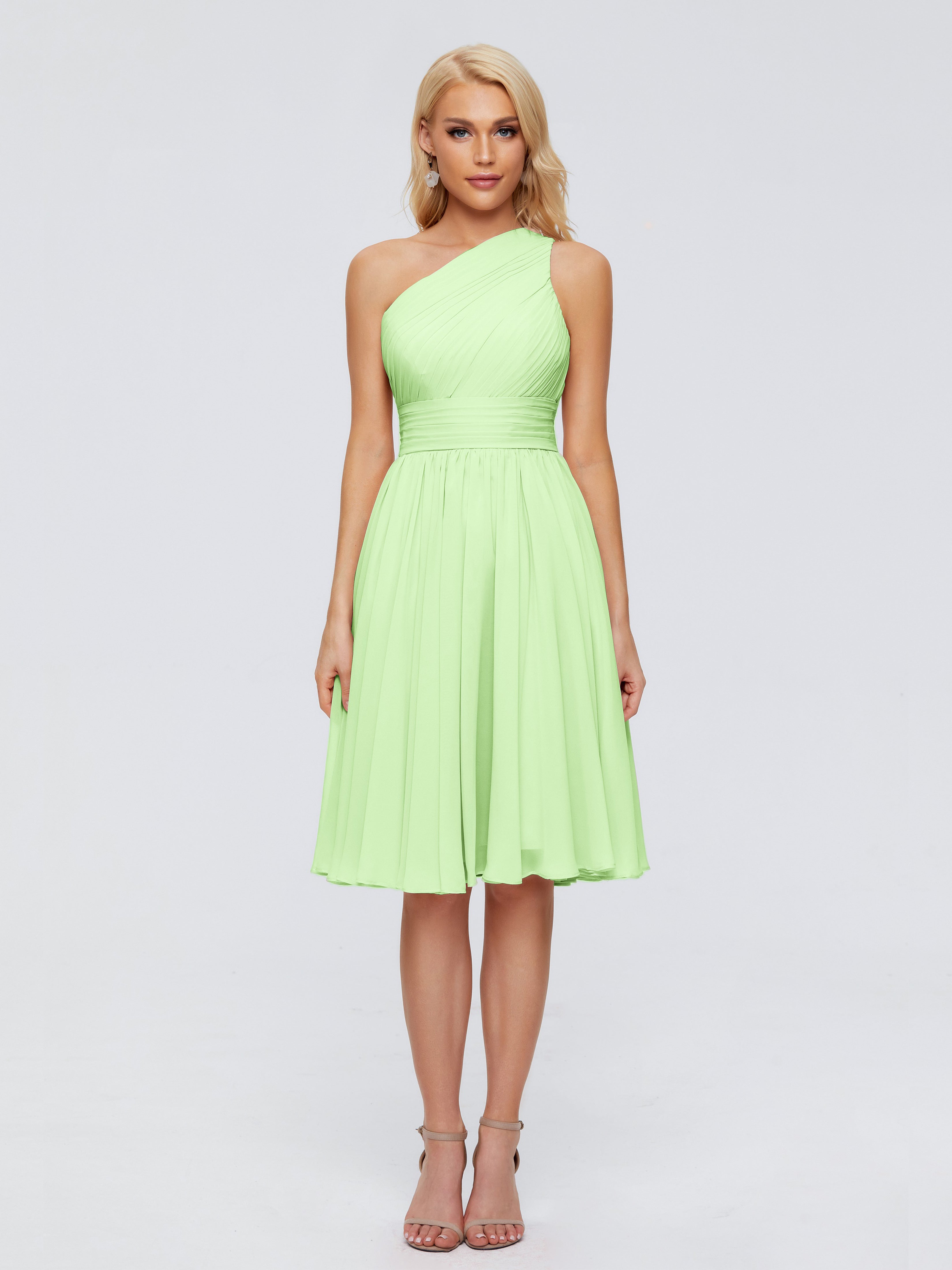 Robes Demoiselle D Honneur Vert Sauge Seule-Épaule Mousseline Robes Demoiselle D'Honneur