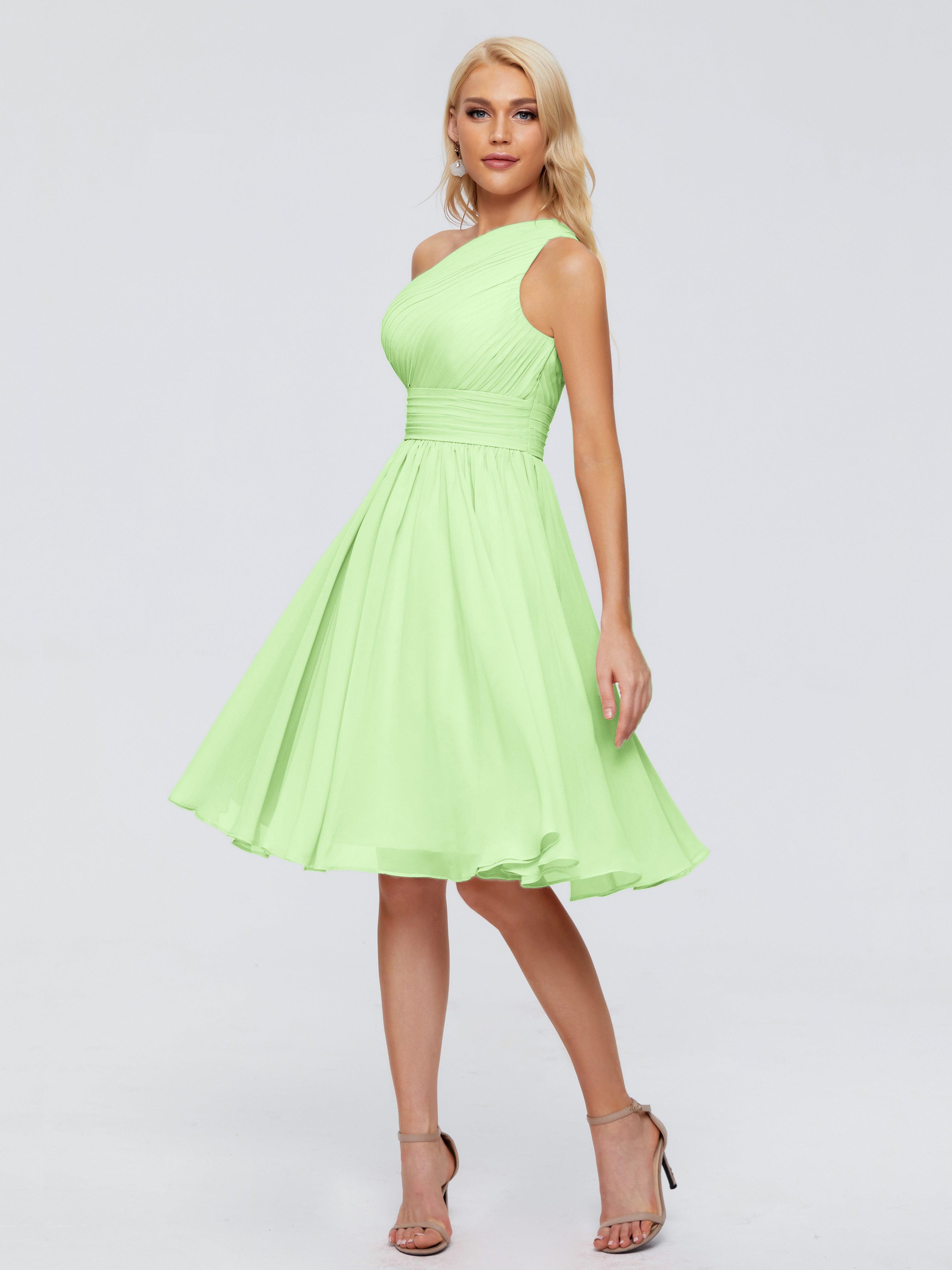 Robes Demoiselle D Honneur Vert Sauge Seule-Épaule Mousseline Robes Demoiselle D'Honneur
