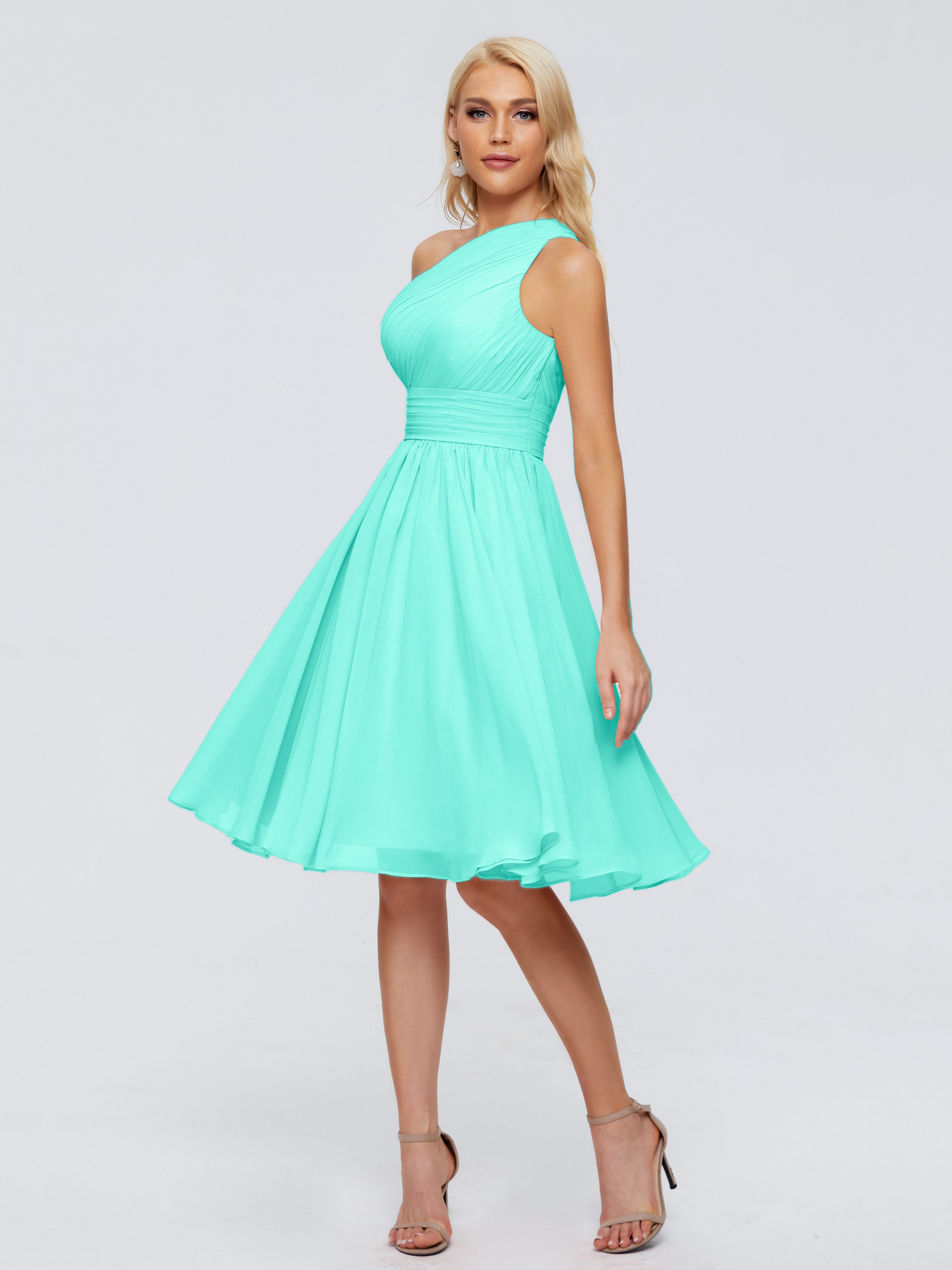 Robes De Demoiselle D'Honneur Spa Seule-Épaule Mousseline Robes Demoiselle D'Honneur Courte