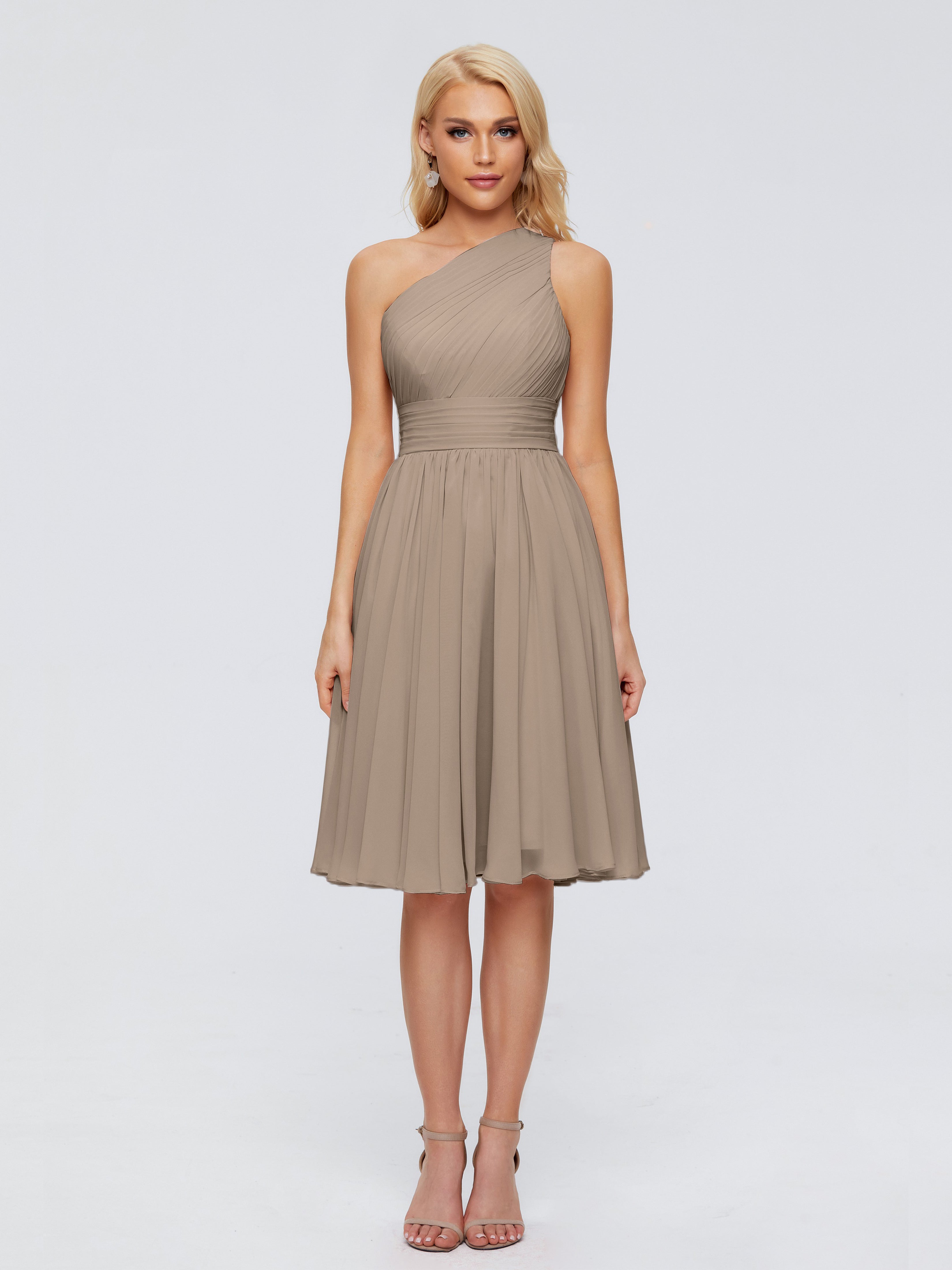 Robe Ceremonie Taupe Seule-Épaule Mousseline Robes Demoiselle D'Honneur