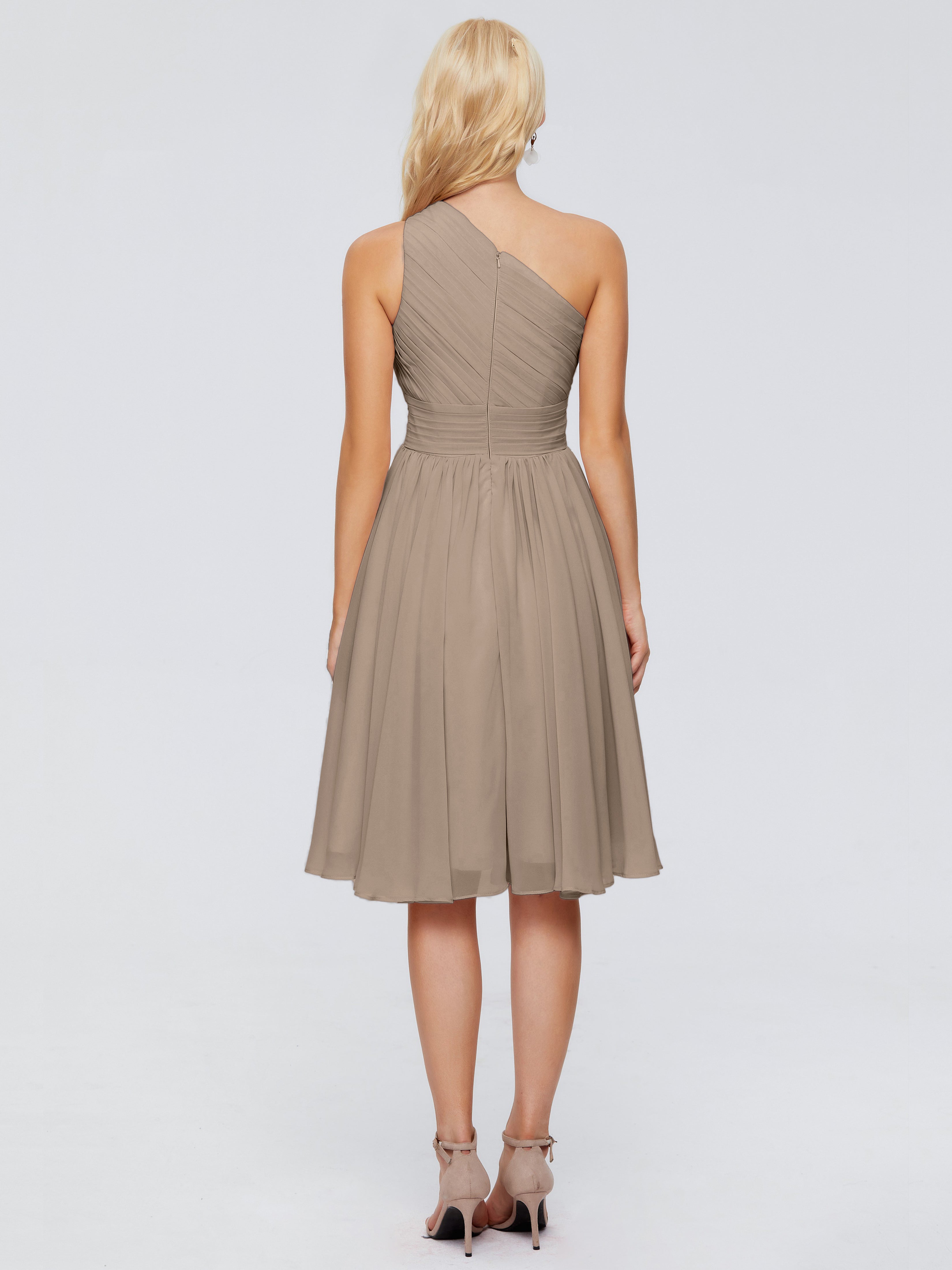 Robe Ceremonie Taupe Seule-Épaule Mousseline Robes Demoiselle D'Honneur