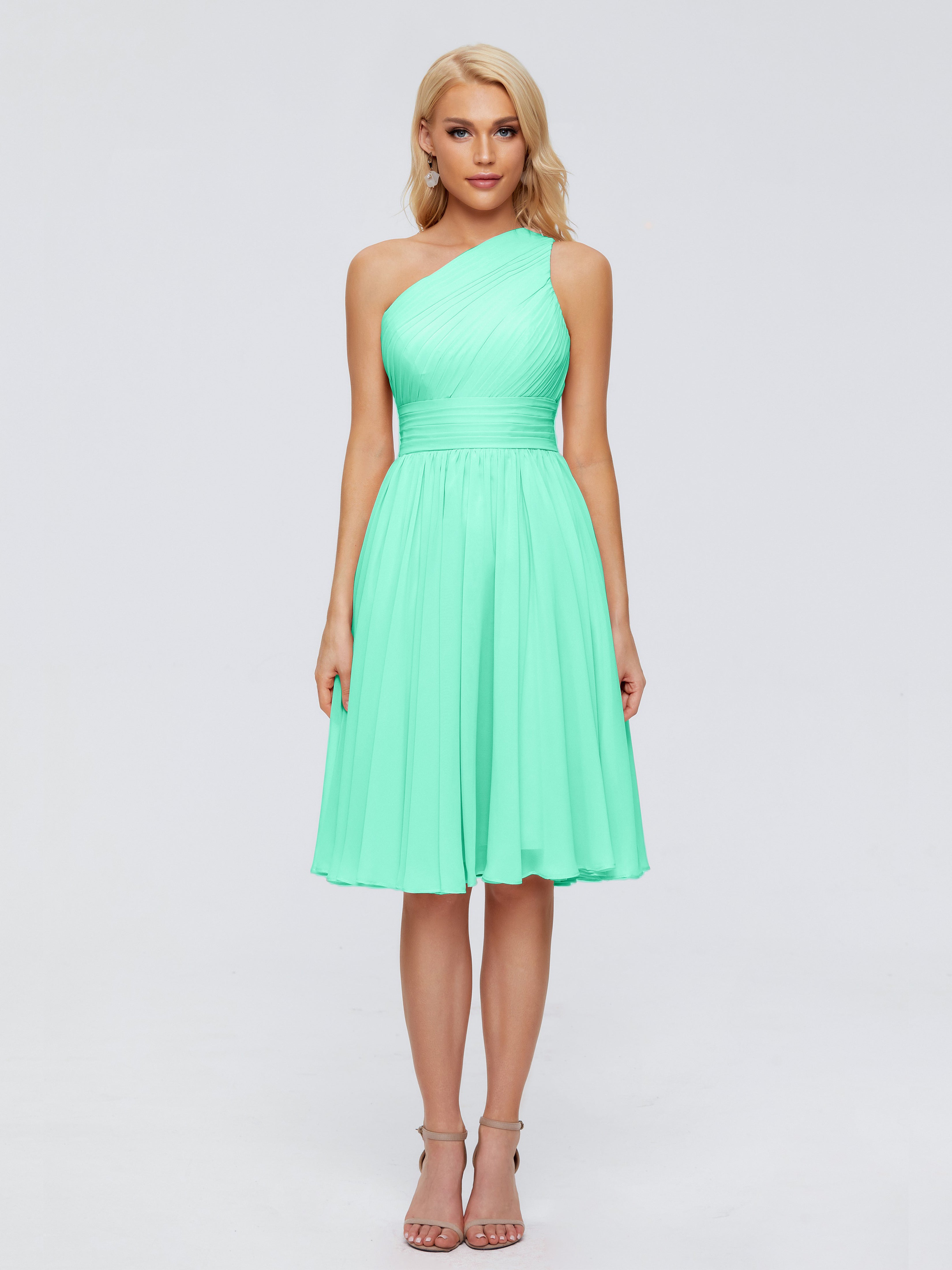 Robe Turquoise Demoiselle D Honneur Seule-Épaule Mousseline Robes Demoiselle D'Honneur
