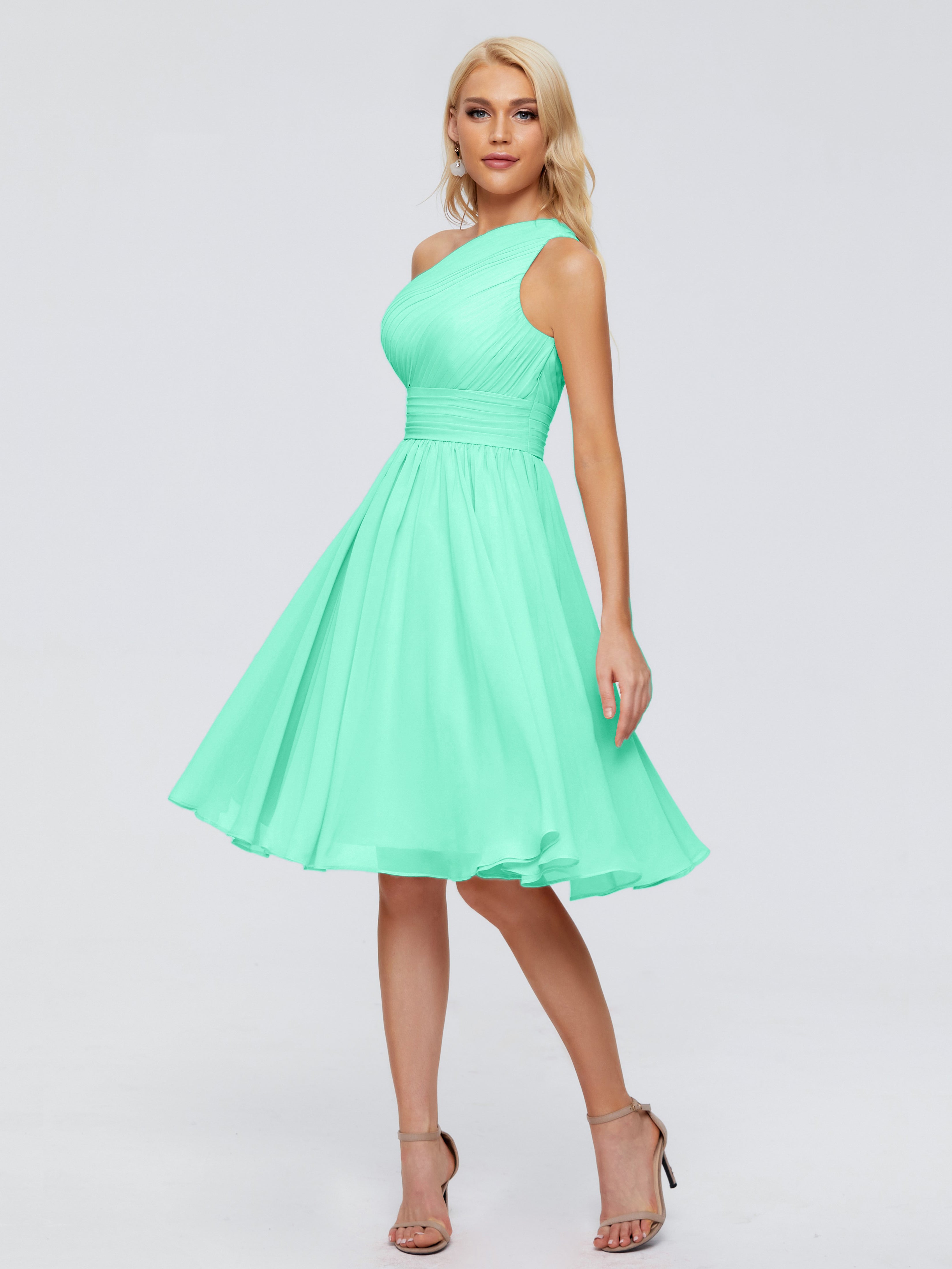 Robe Turquoise Demoiselle D Honneur Seule-Épaule Mousseline Robes Demoiselle D'Honneur
