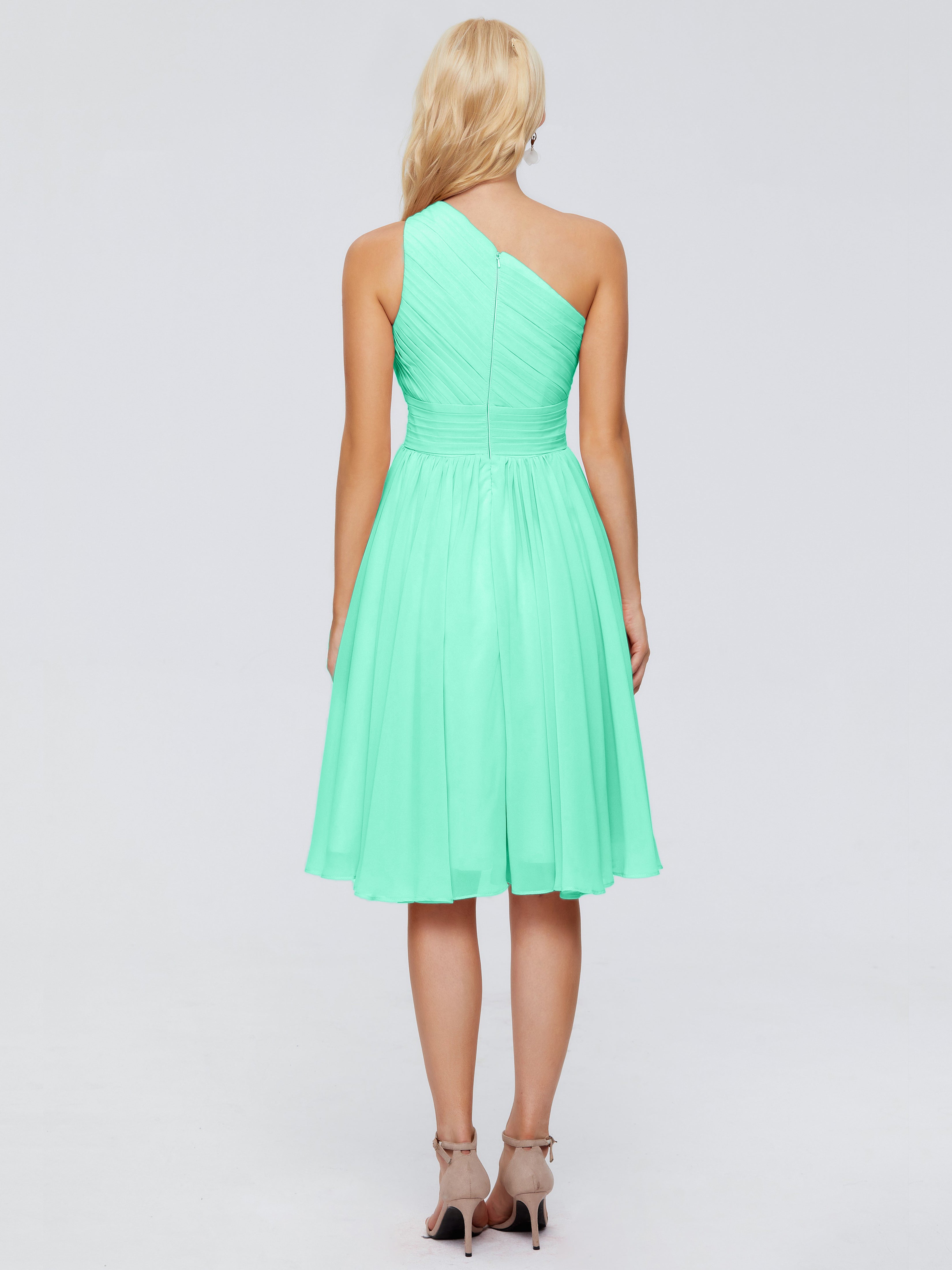 Robe Turquoise Demoiselle D Honneur Seule-Épaule Mousseline Robes Demoiselle D'Honneur