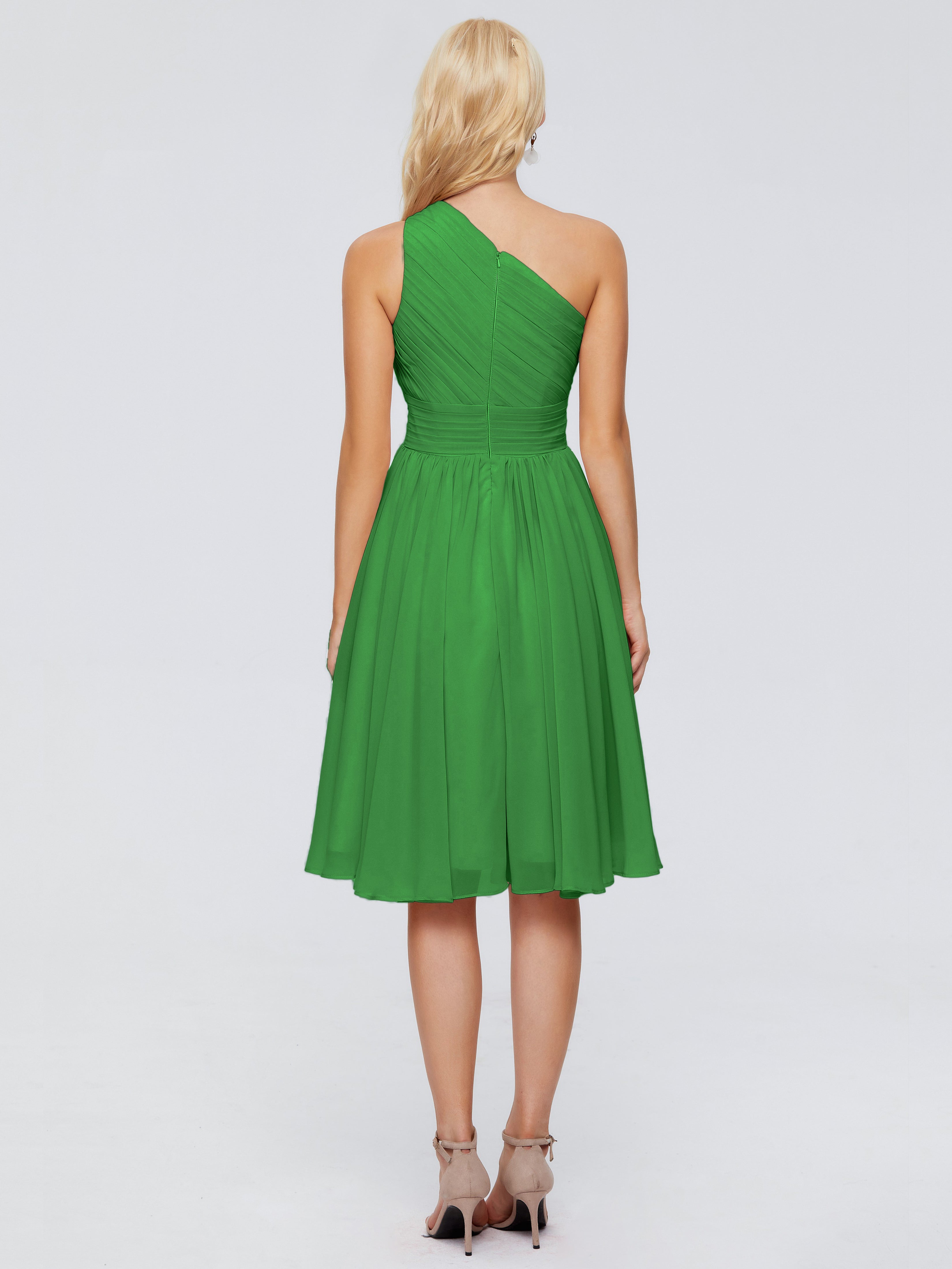 Robe Demoiselle Dhonneur Vert Seule-Épaule Mousseline Robes Demoiselle D'Honneur
