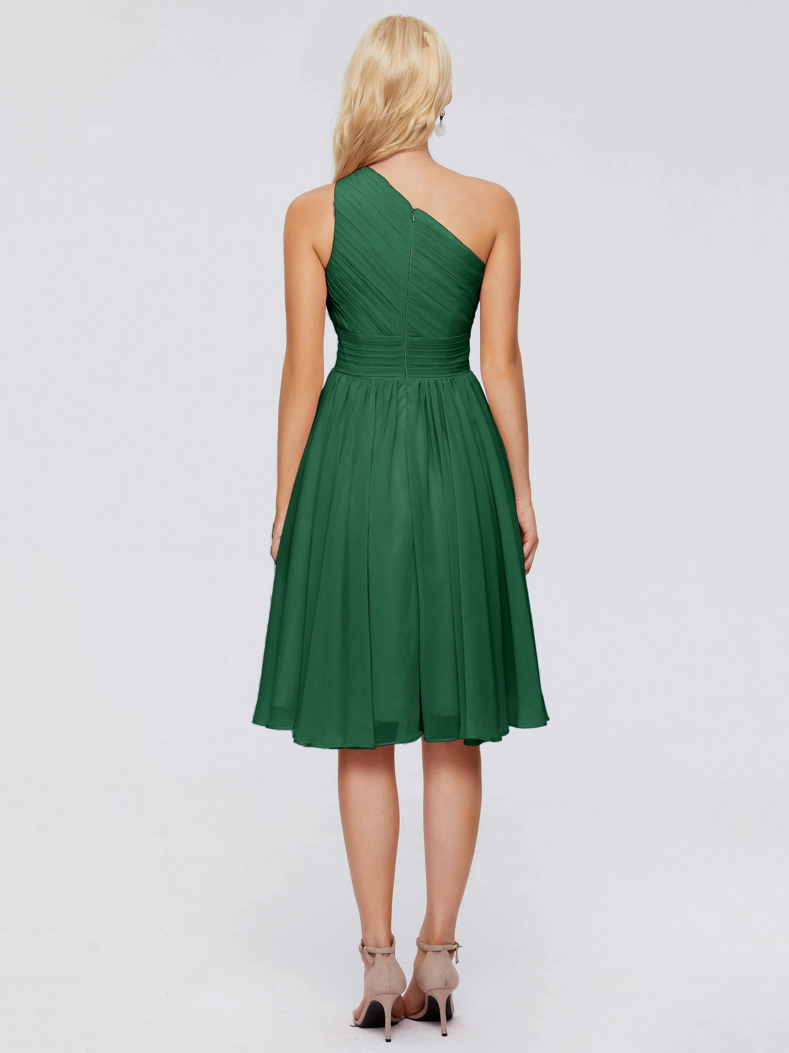 Robes De Demoiselle D'Honneur Vert Foncé Seule-Épaule Mousseline Robes Demoiselle D'Honneur