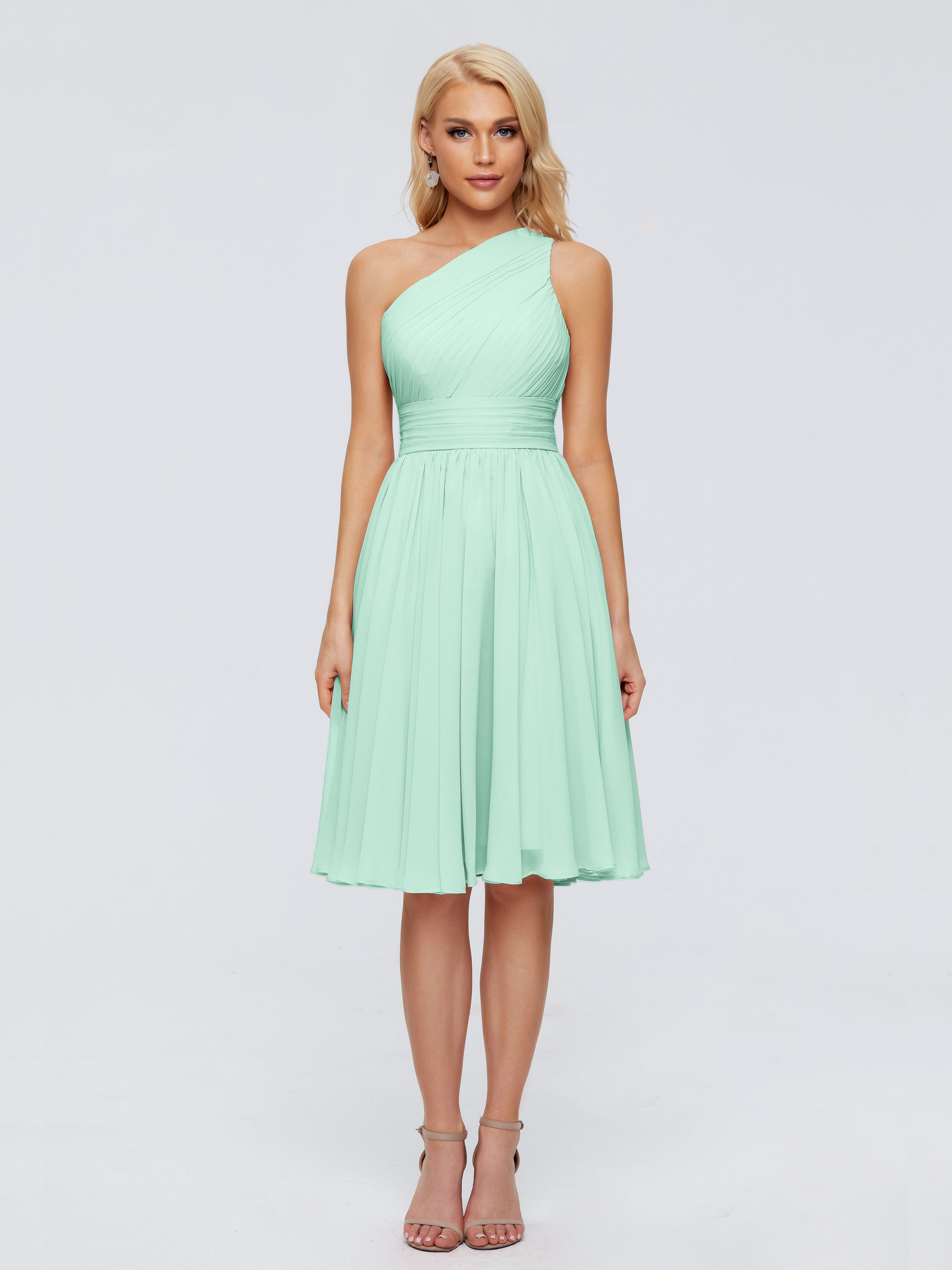 Robe Demoiselle D Honneur Vert Menthe Seule-Épaule Mousseline Robes Demoiselle D'Honneur