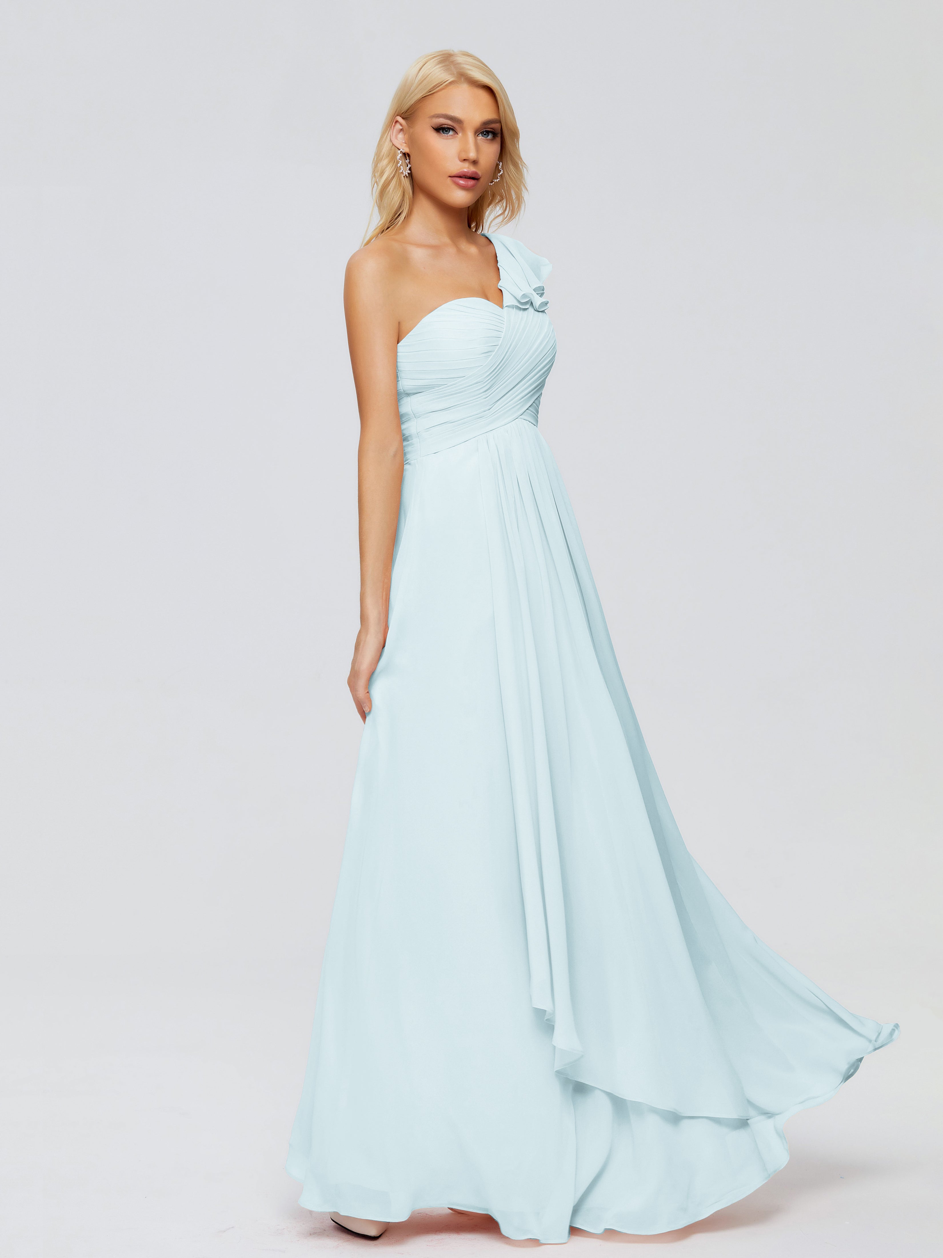 Robe De Demoiselle D'Honneur Brume Seule-Épaule Mousseline Robes Demoiselle D'Honneur À Volants