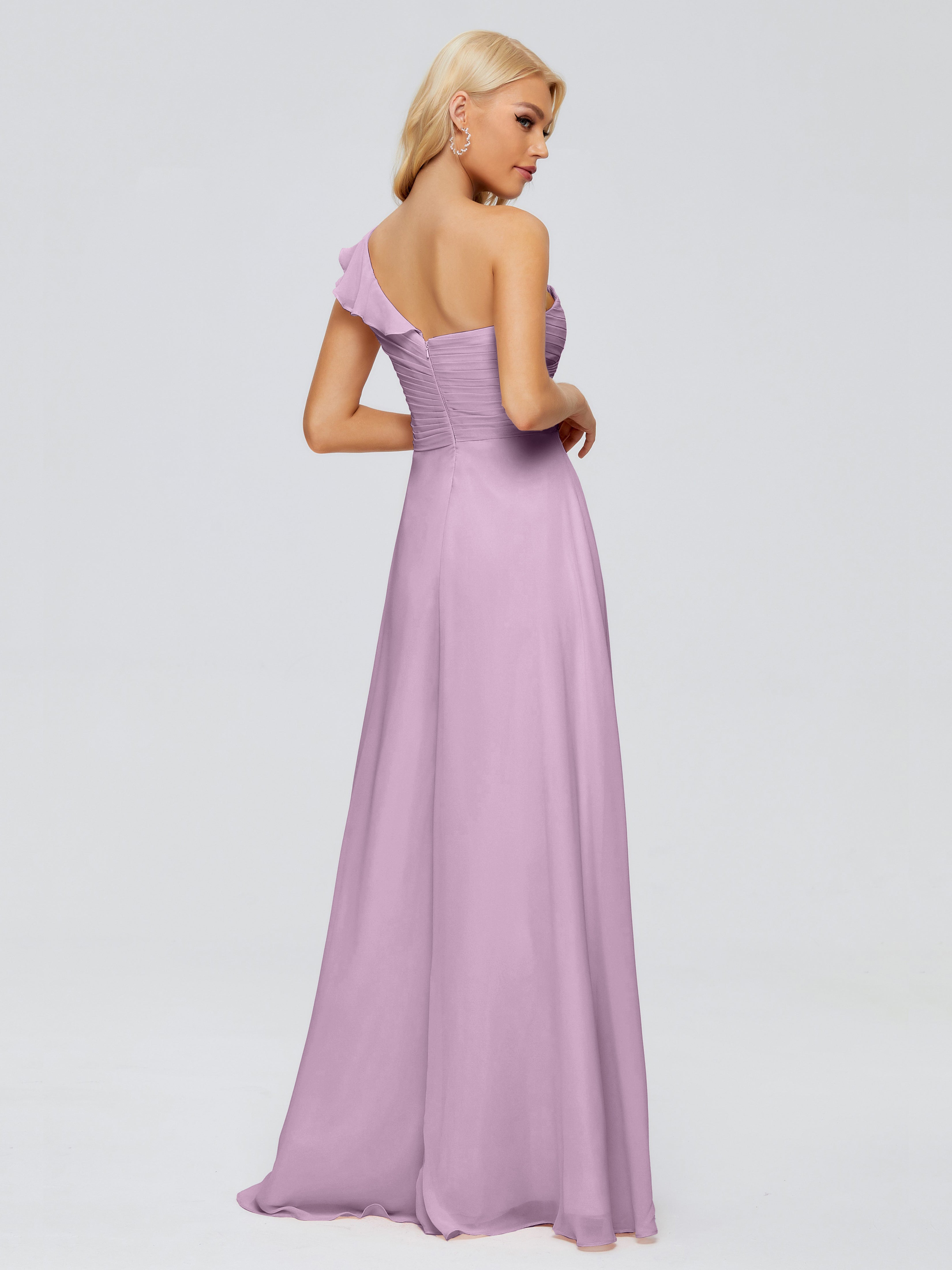 Robes De Demoiselle D'Honneur Glycine Seule-Épaule Mousseline Robes Demoiselle D'Honneur À Volants