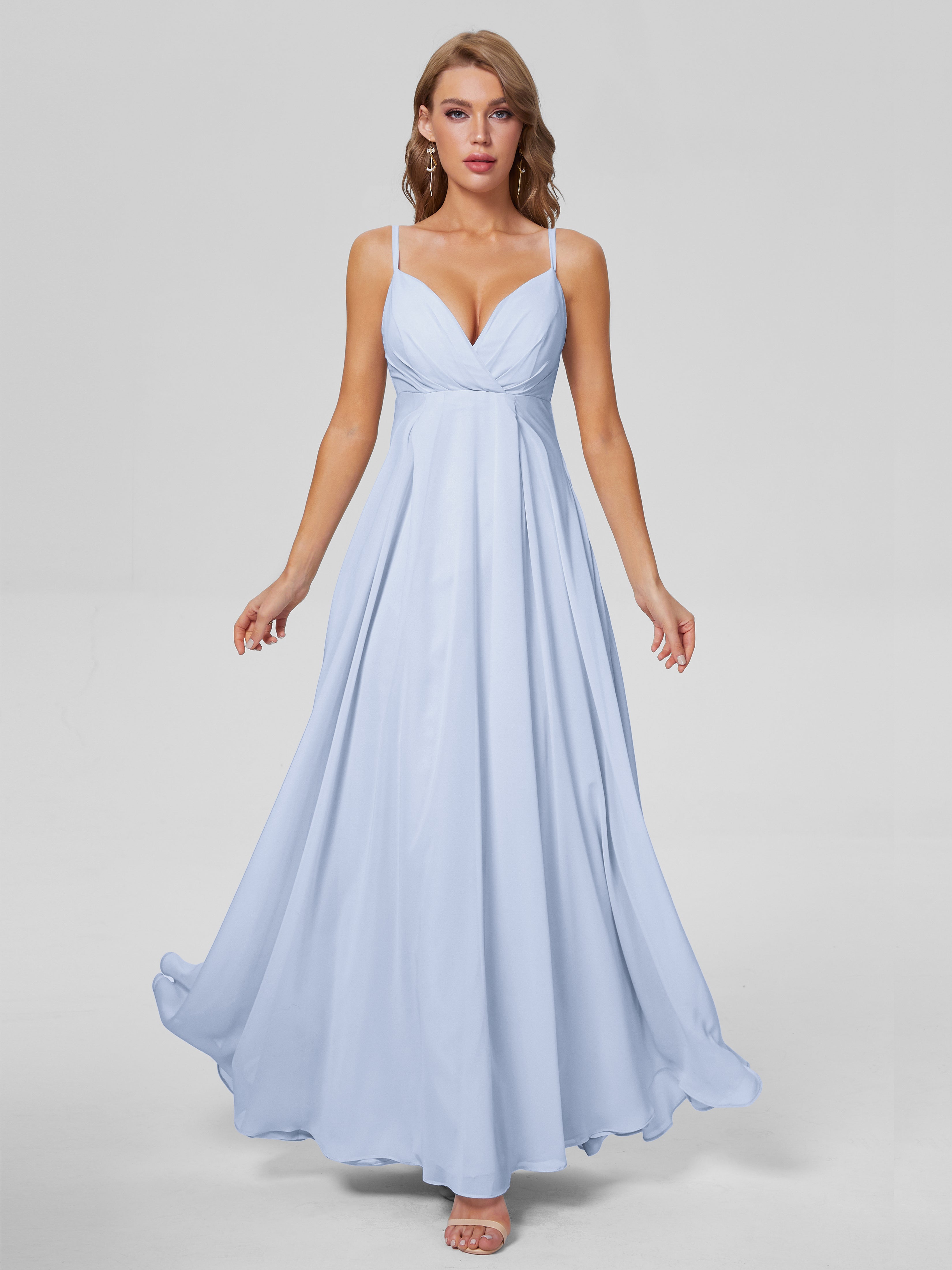 Demoiselle D Honneur Bleu Ciel Classique Bretelles Spaghetti Mousseline Robes Demoiselle D'Honneur