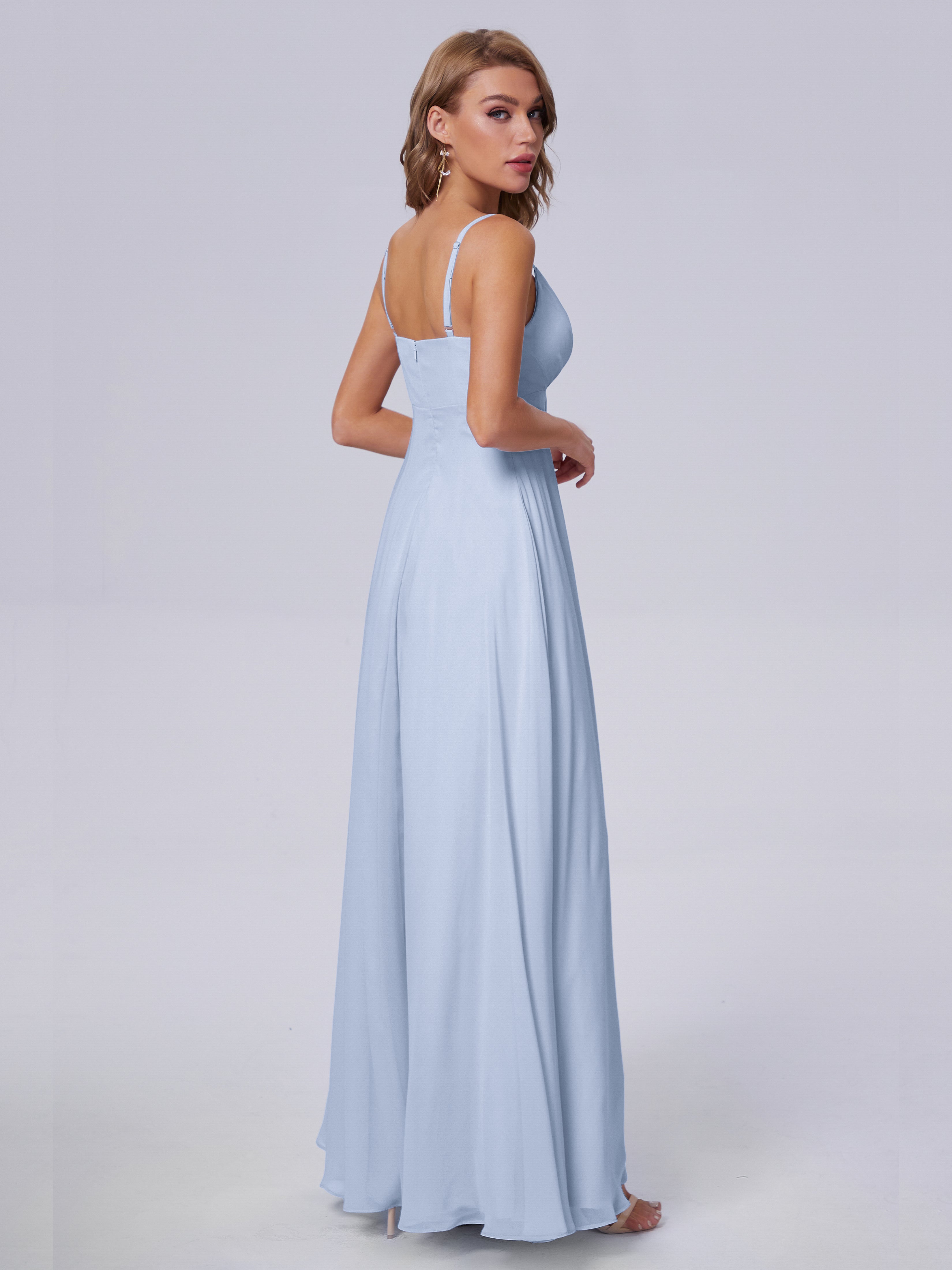 Demoiselle D Honneur Bleu Ciel Classique Bretelles Spaghetti Mousseline Robes Demoiselle D'Honneur