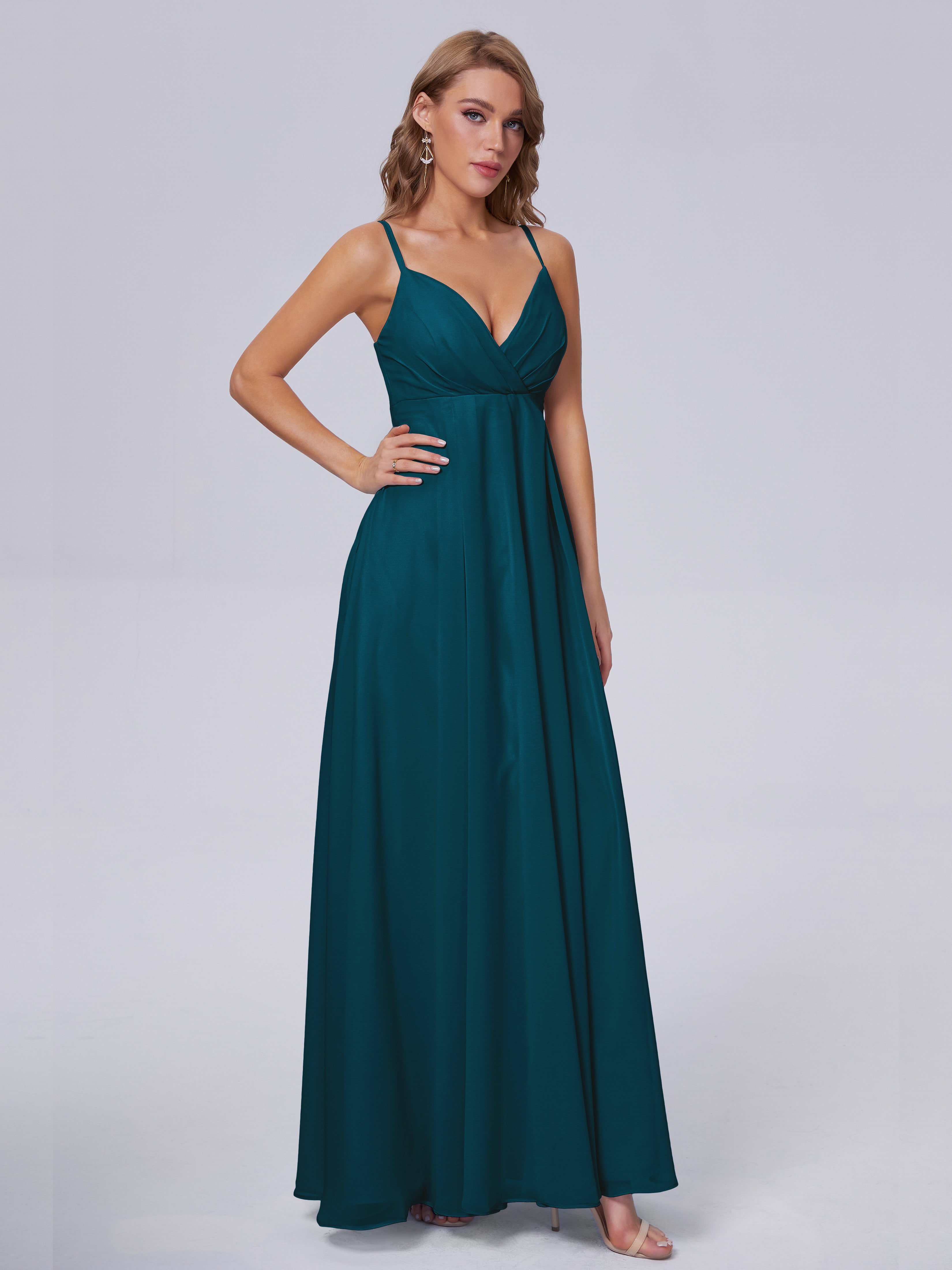 Robe De Demoiselle D'Honneur Bleu Encre Classique Bretelles Spaghetti Mousseline Robes Demoiselle D'Honneur