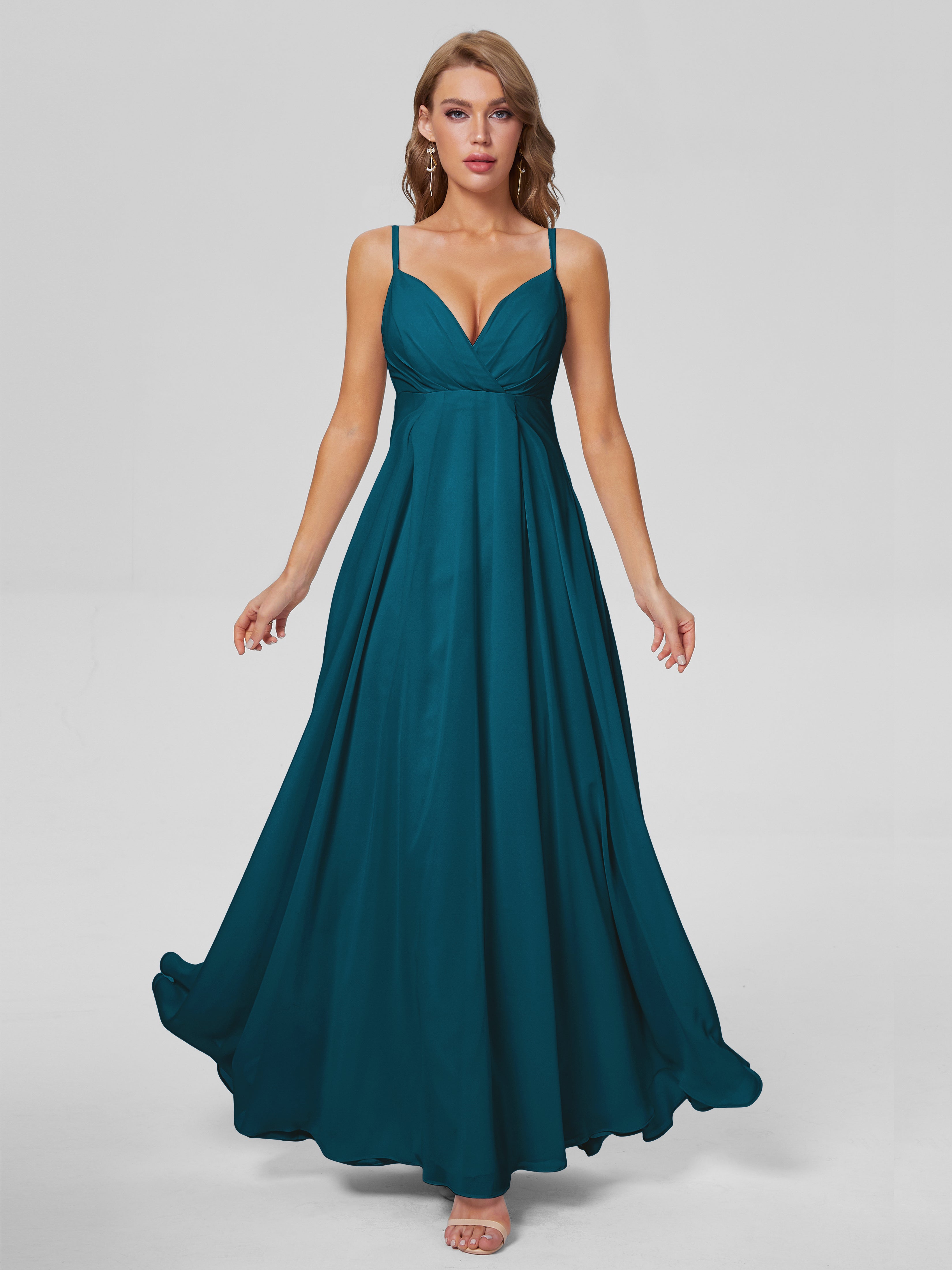 Robe De Demoiselle D'Honneur Bleu Encre Classique Bretelles Spaghetti Mousseline Robes Demoiselle D'Honneur