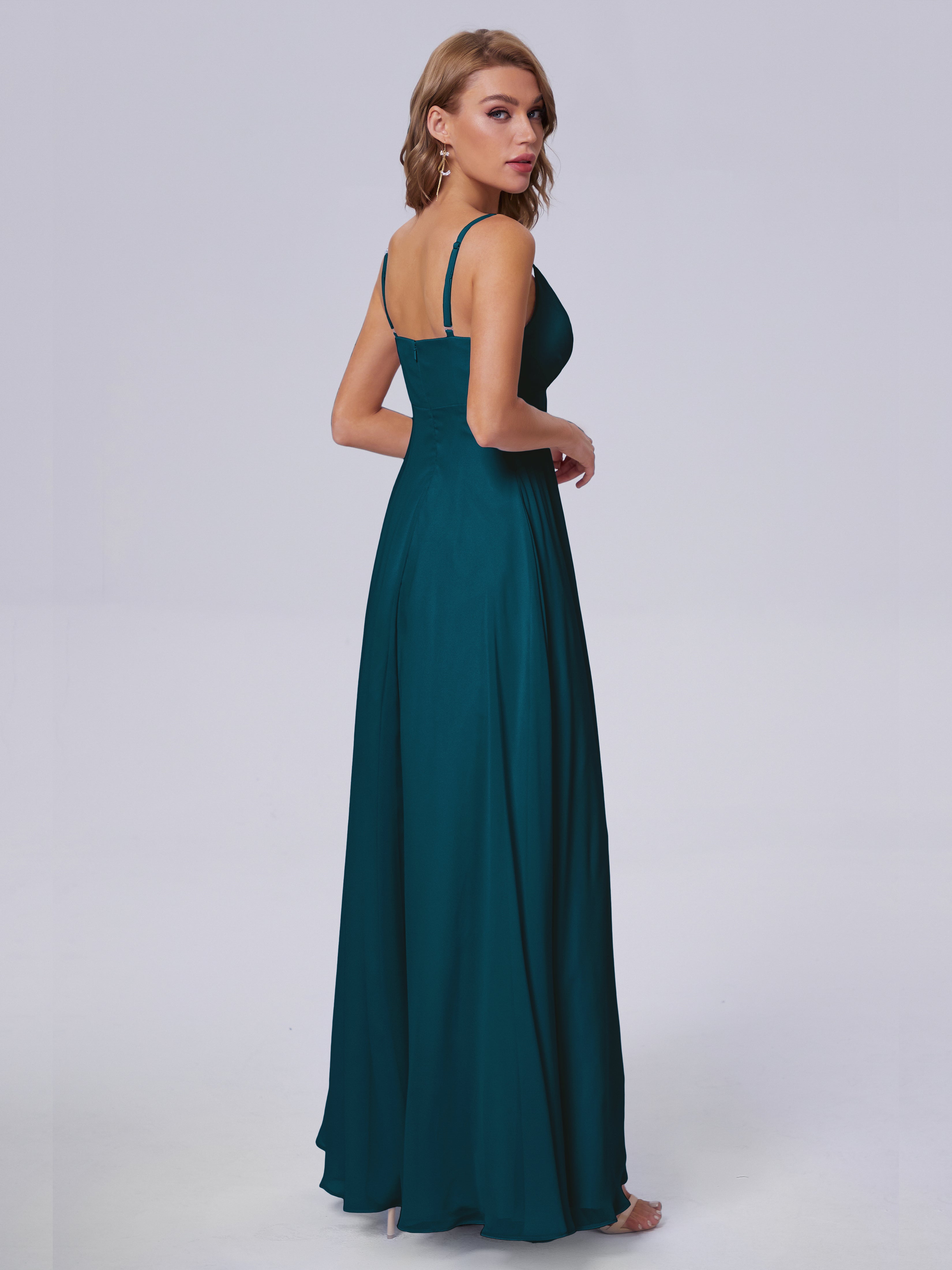 Robe De Demoiselle D'Honneur Bleu Encre Classique Bretelles Spaghetti Mousseline Robes Demoiselle D'Honneur