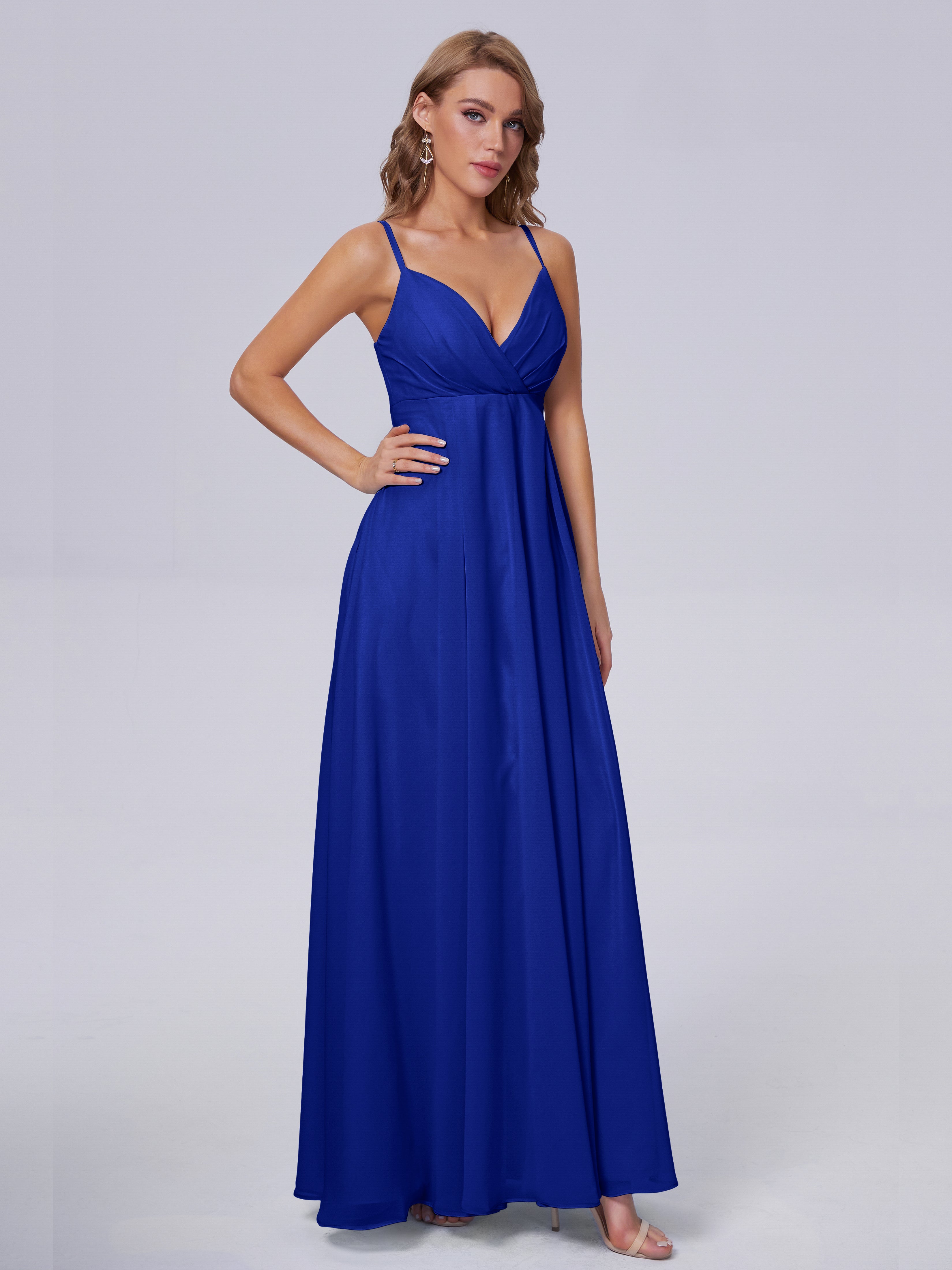 Robe Bleu Roi Demoiselle D Honneur Classique Bretelles Spaghetti Mousseline Robes Demoiselle D'Honneur