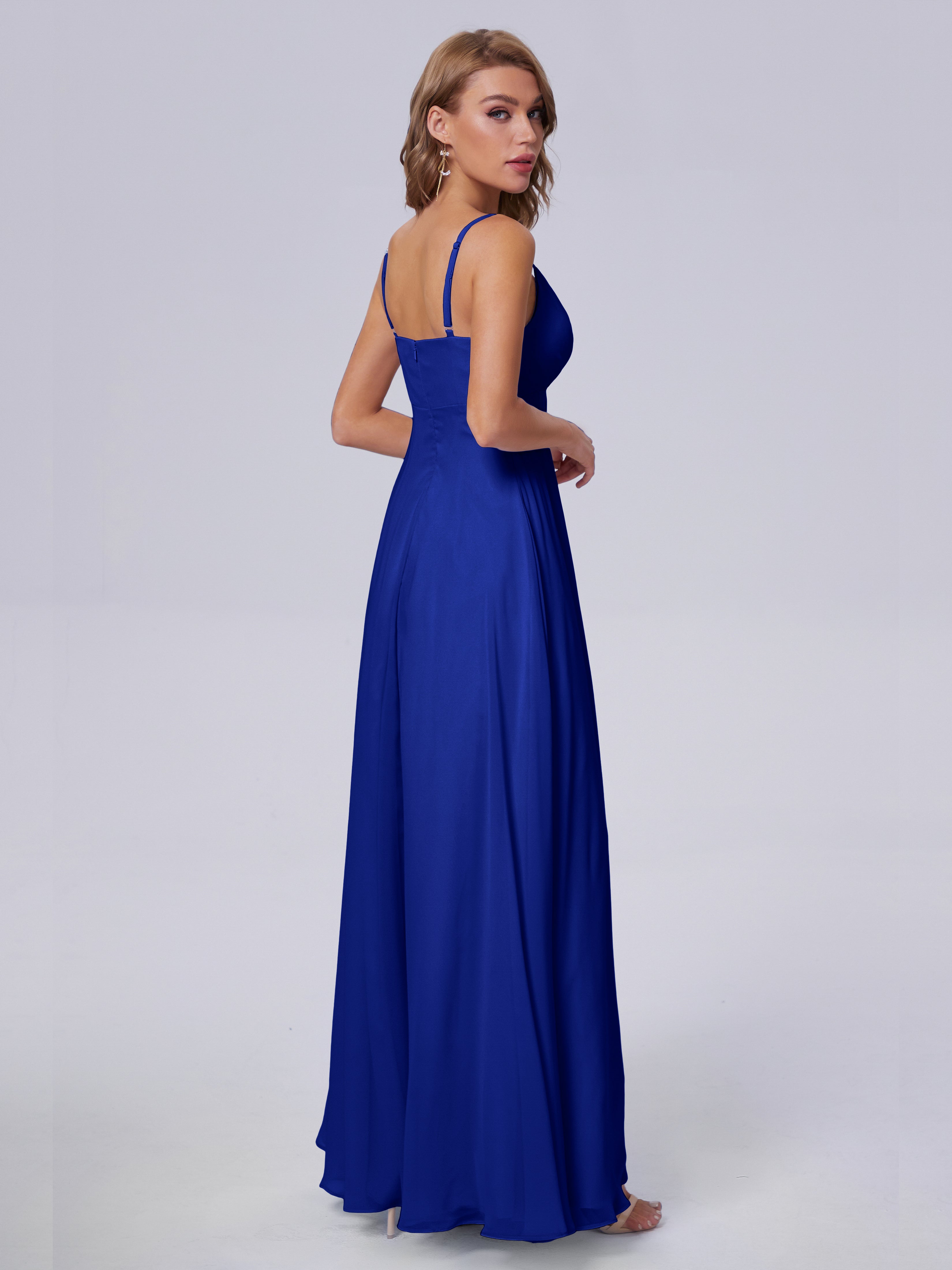 Robe Bleu Roi Demoiselle D Honneur Classique Bretelles Spaghetti Mousseline Robes Demoiselle D'Honneur