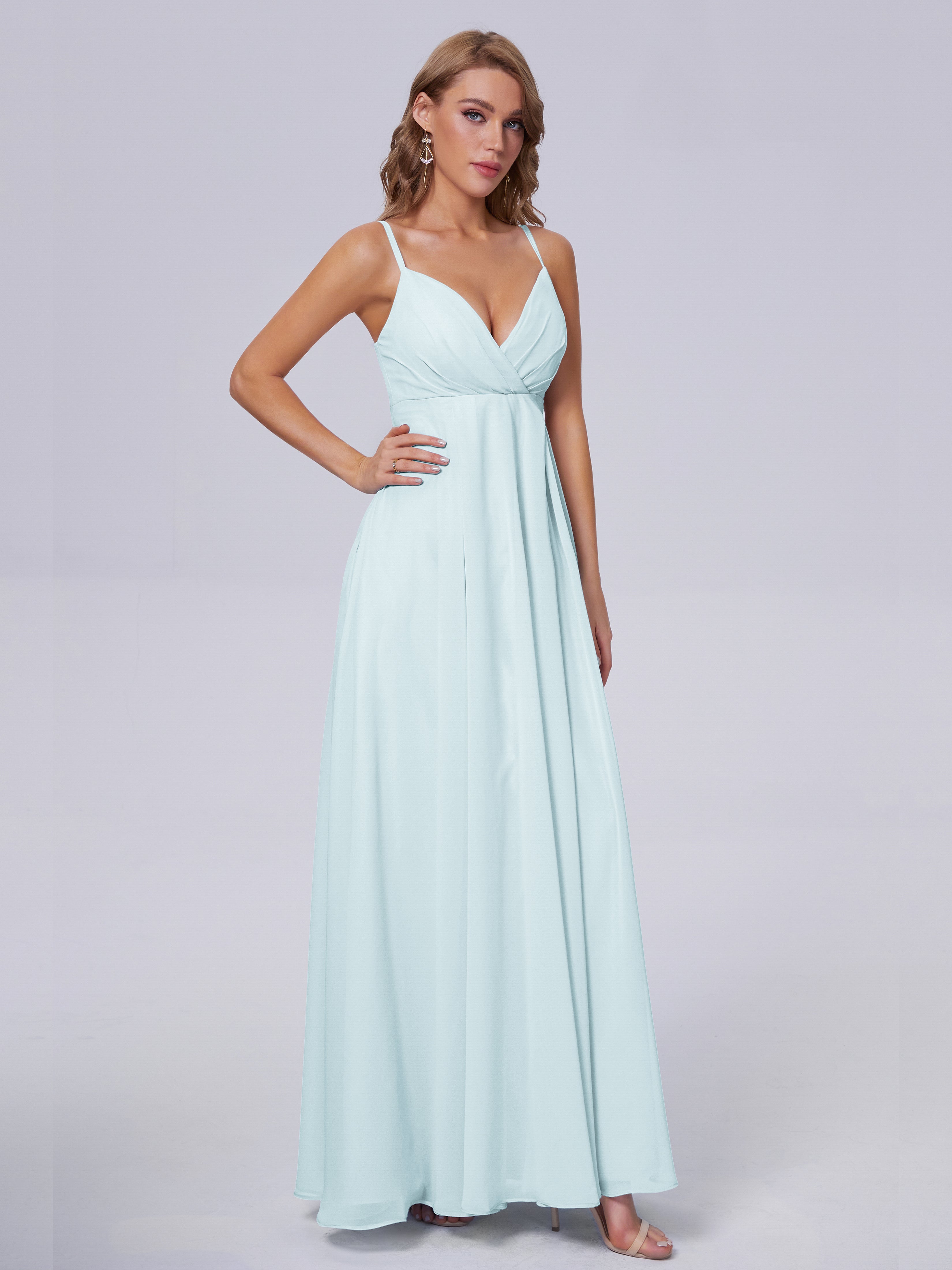 Robe De Demoiselle D'Honneur Brume Classique Bretelles Spaghetti Mousseline Robes Demoiselle D'Honneur