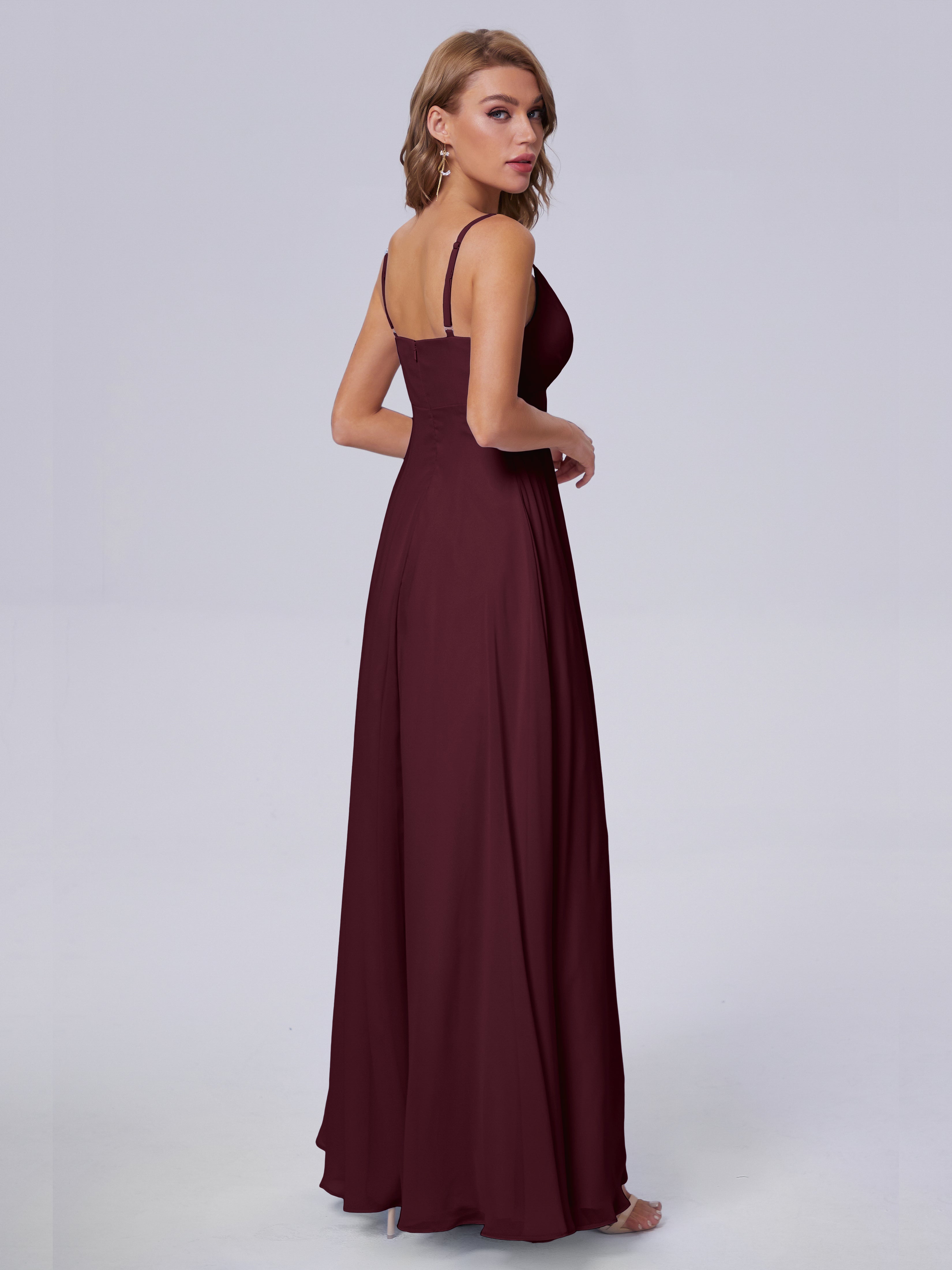 Robes De Demoiselle D'Honneur Cabernet Classique Bretelles Spaghetti Mousseline Robes Demoiselle D'Honneur