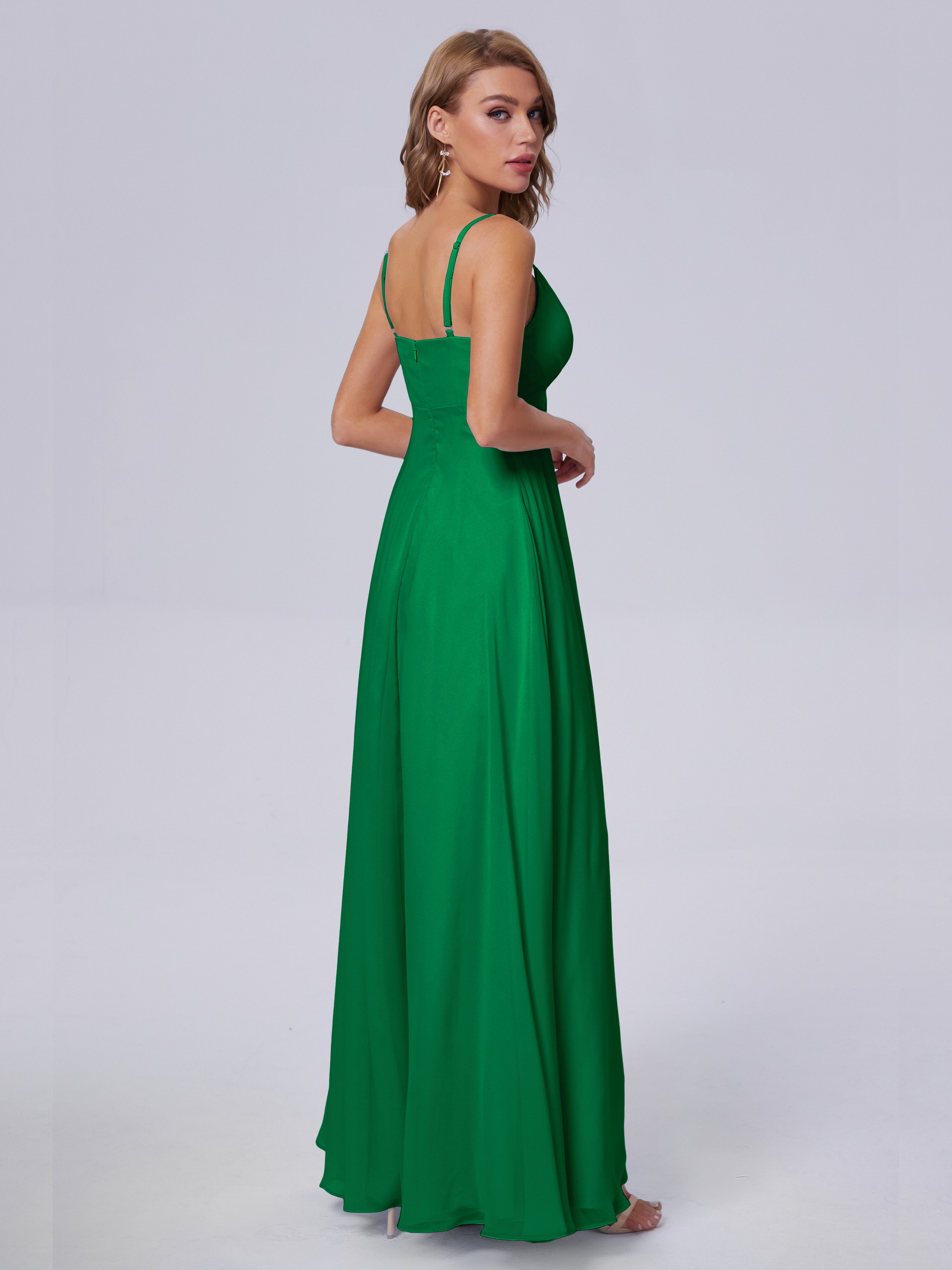 Robe Vert Emeraude Demoiselle D Honneur Classique Bretelles Spaghetti Mousseline Robes Demoiselle D'Honneur