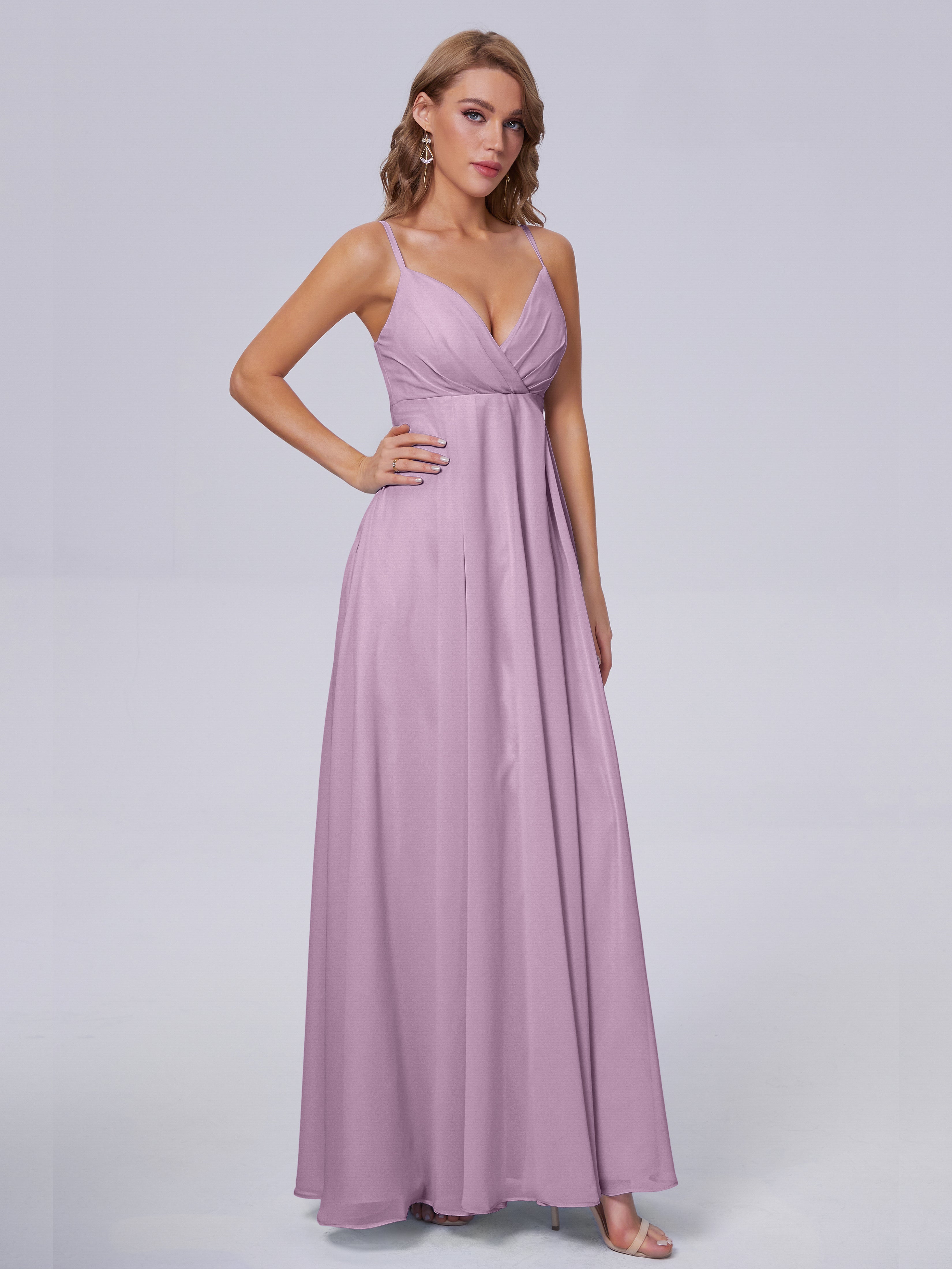 Robes De Demoiselle D'Honneur Glycine Classique Bretelles Spaghetti Mousseline Robes Demoiselle D'Honneur
