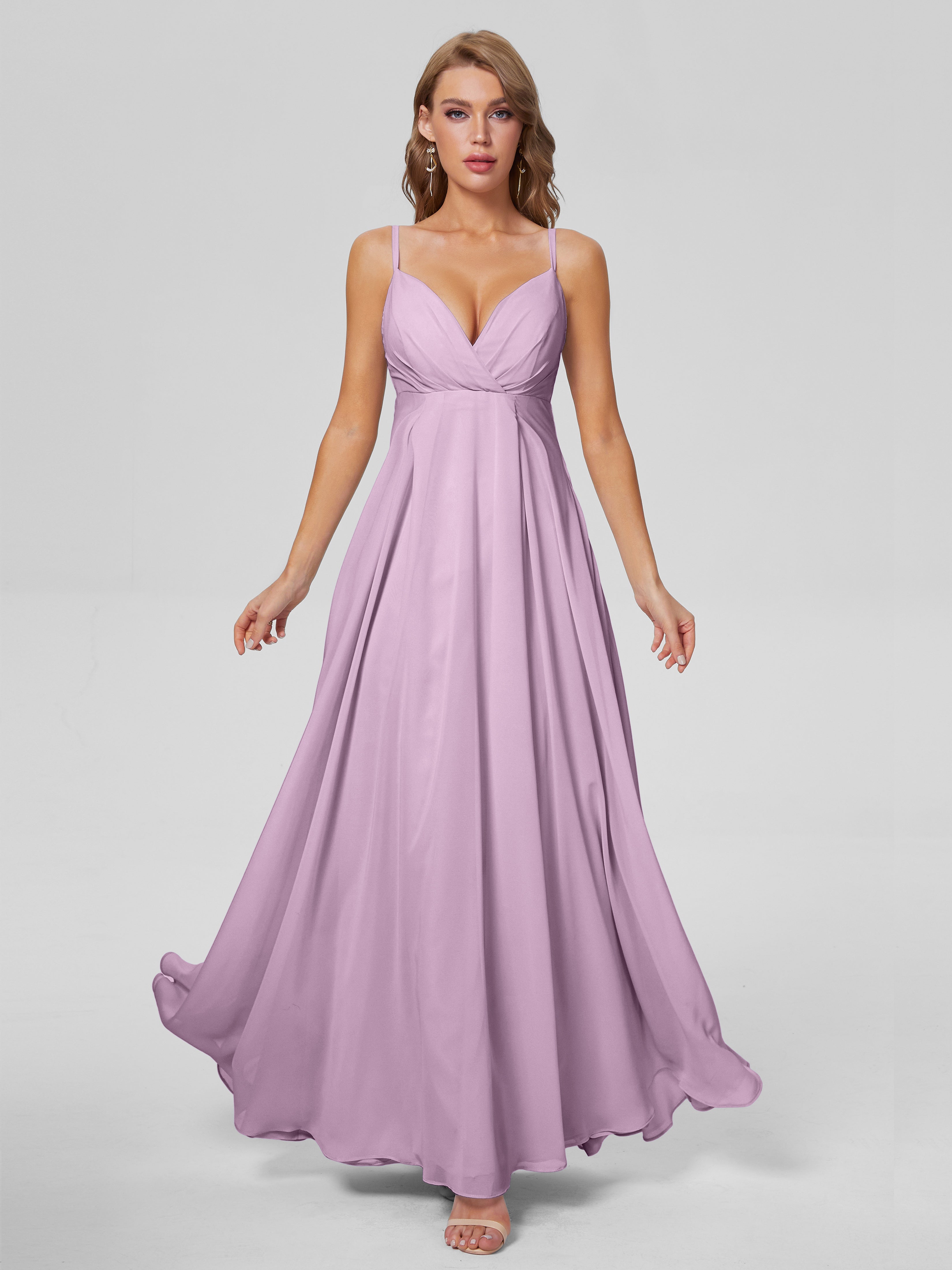 Robes De Demoiselle D'Honneur Glycine Classique Bretelles Spaghetti Mousseline Robes Demoiselle D'Honneur
