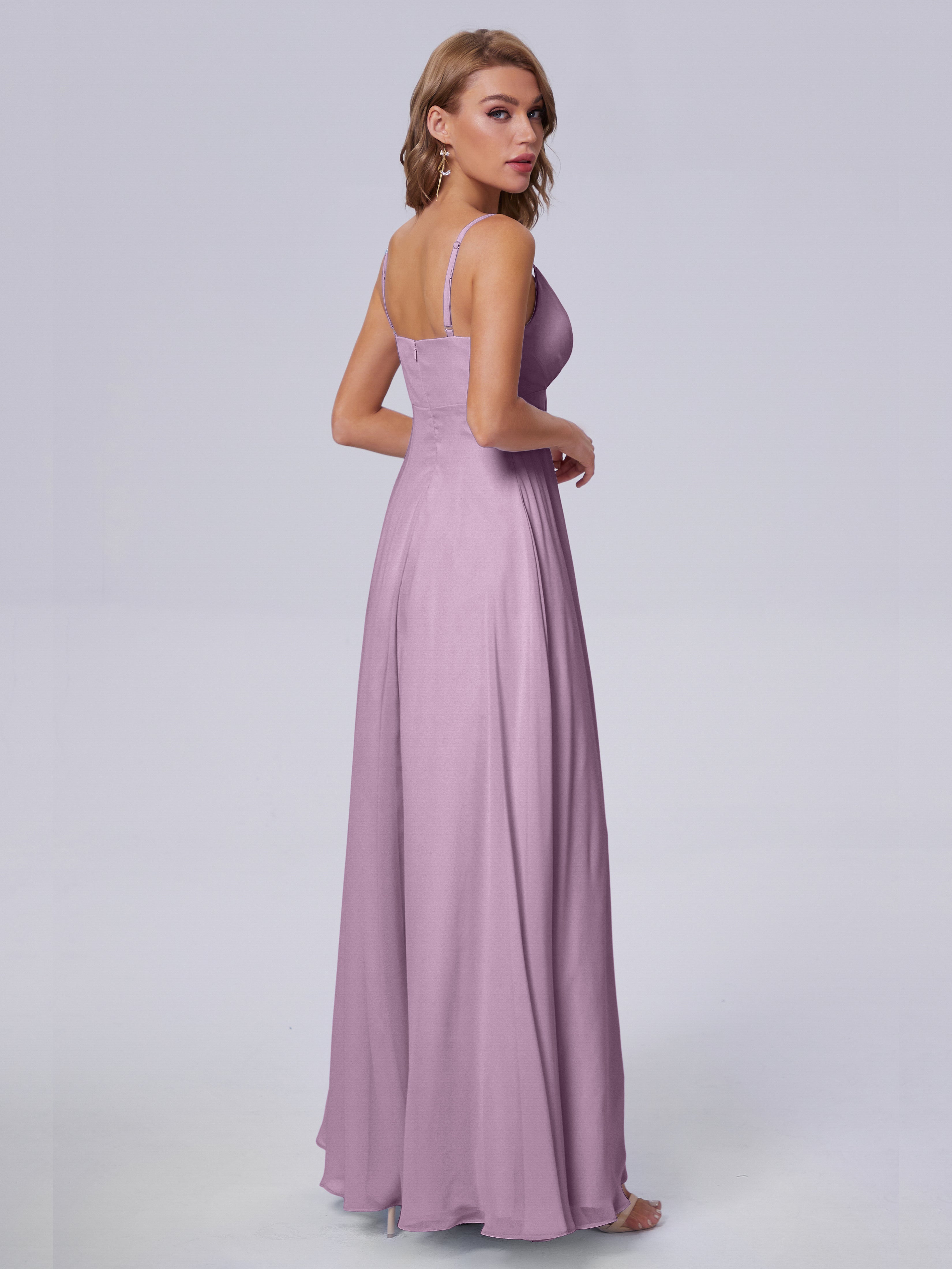 Robes De Demoiselle D'Honneur Glycine Classique Bretelles Spaghetti Mousseline Robes Demoiselle D'Honneur