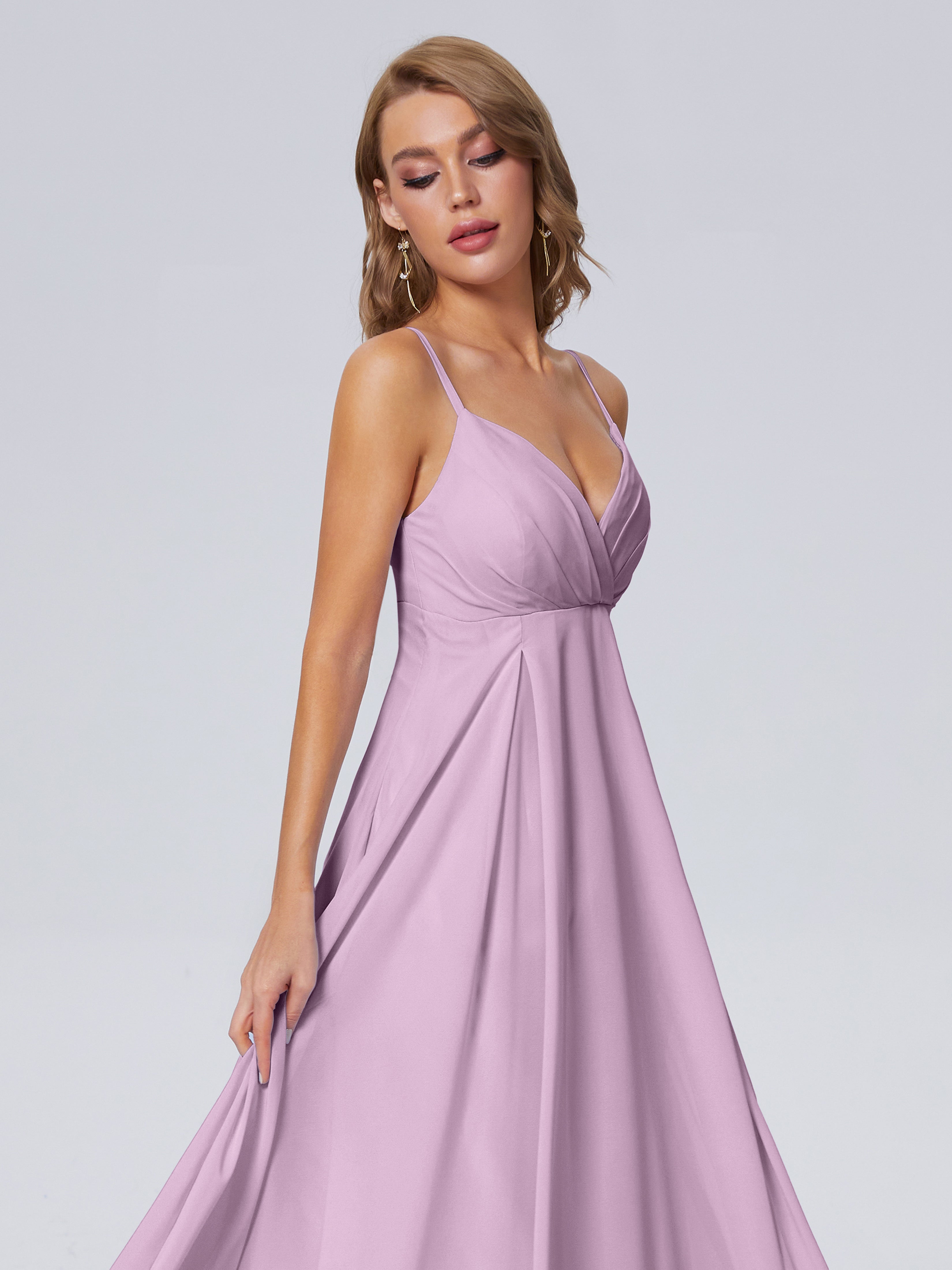 Robes De Demoiselle D'Honneur Glycine Classique Bretelles Spaghetti Mousseline Robes Demoiselle D'Honneur