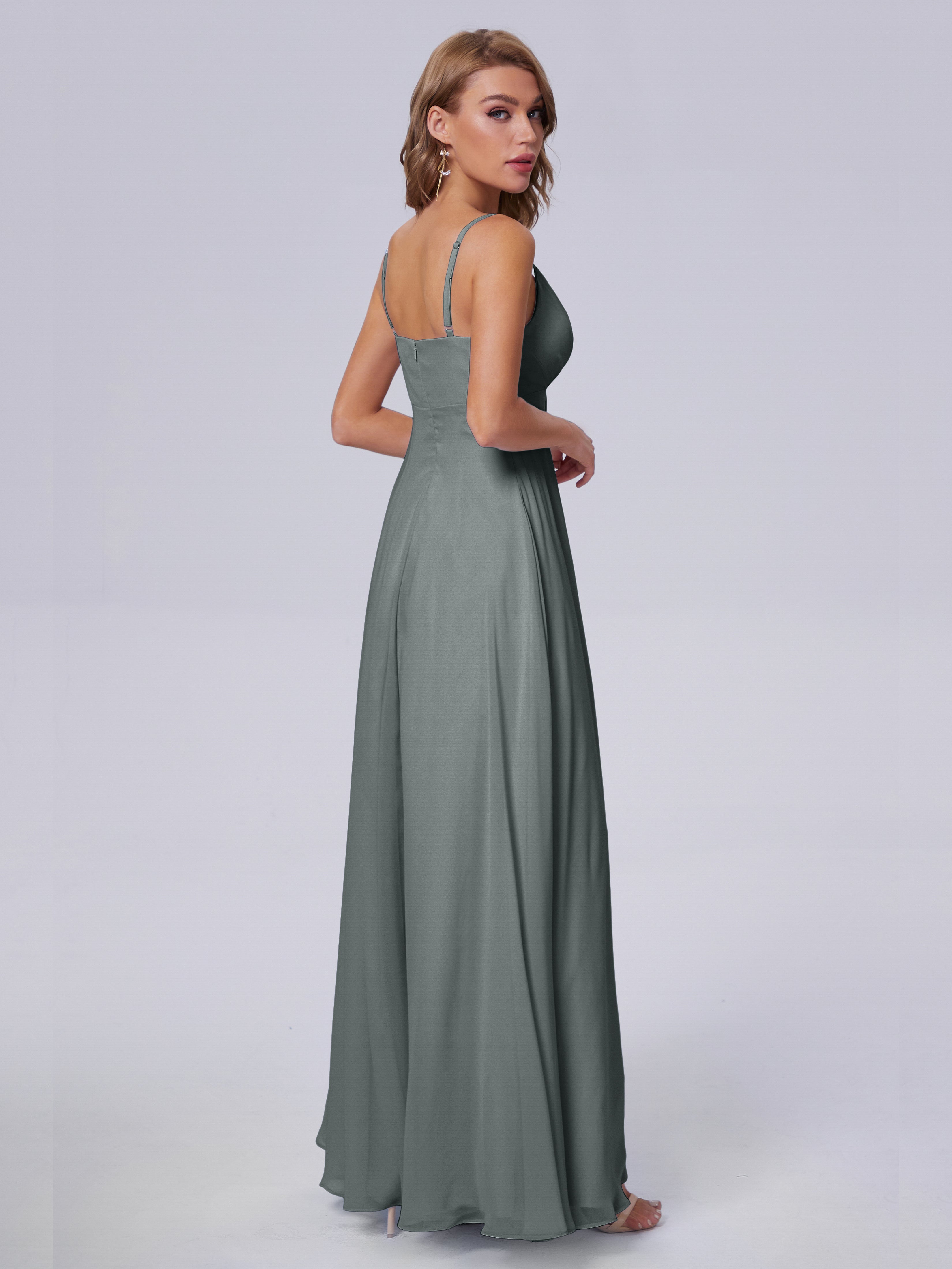 Robe Demoiselle D Honneur Gris Classique Bretelles Spaghetti Mousseline Robes Demoiselle D'Honneur