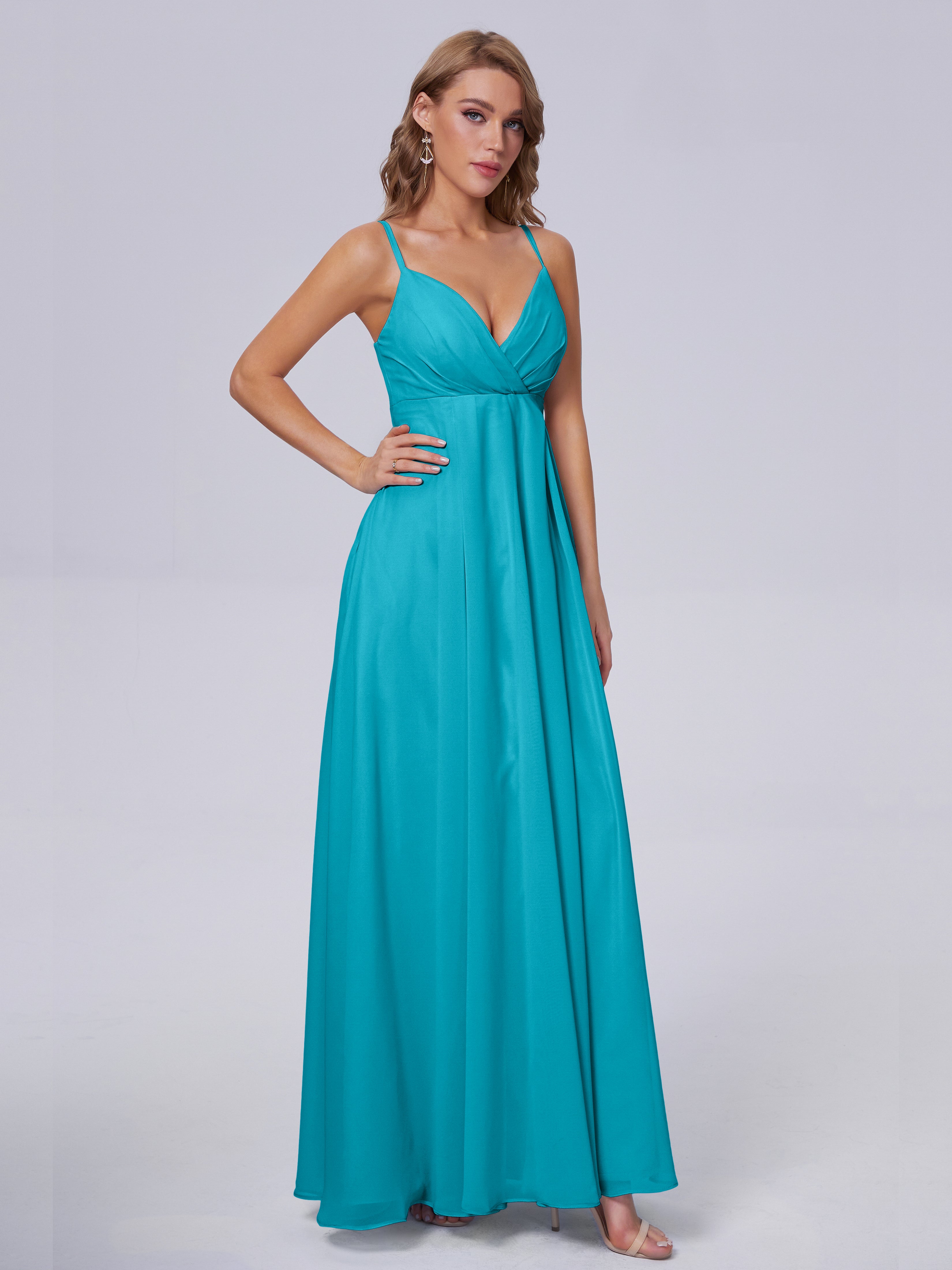 Robes De Demoiselle D'Honneur Vert Jade Classique Bretelles Spaghetti Mousseline Robes Demoiselle D'Honneur