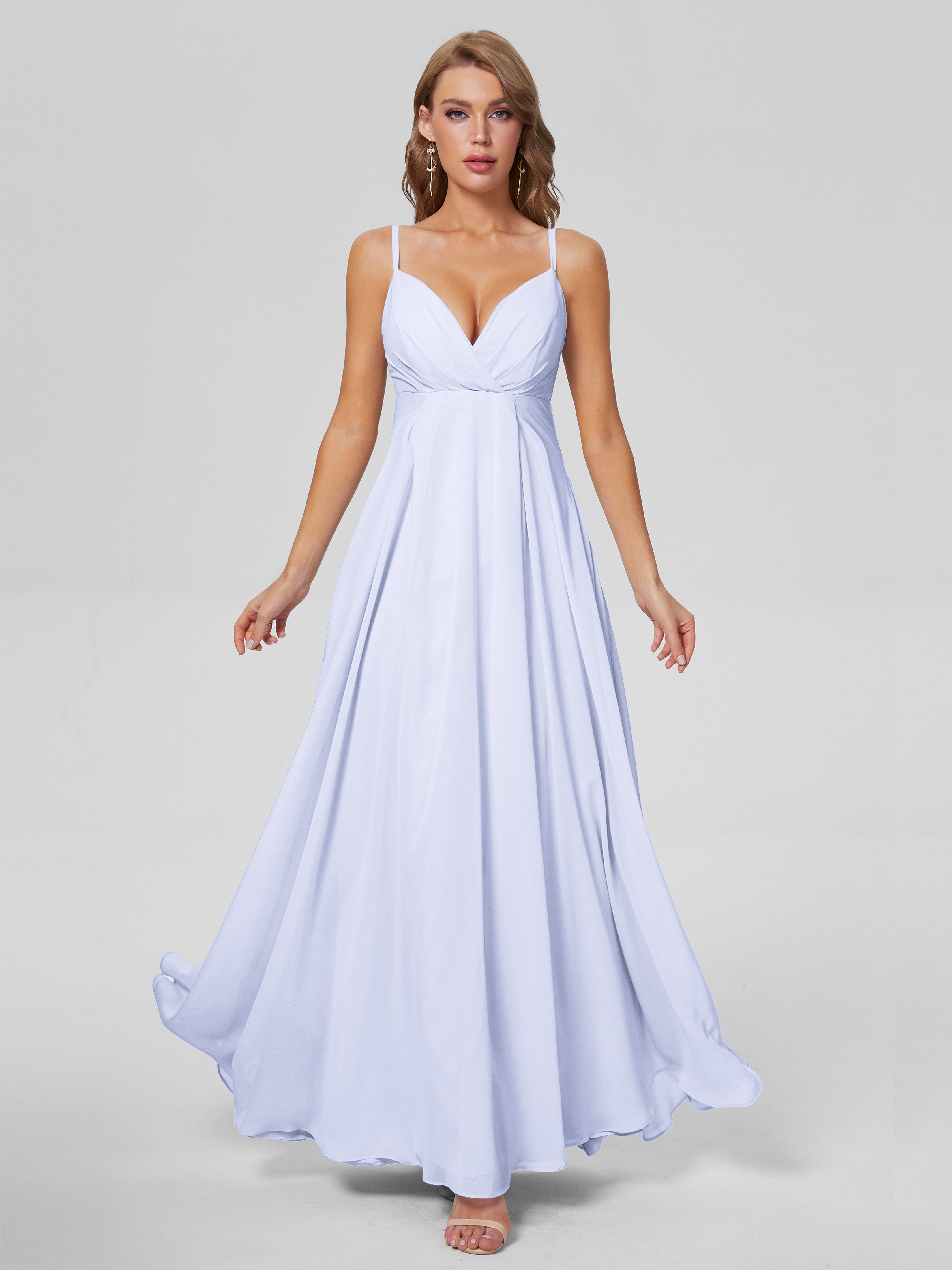 Robe Demoiselle D Honneur Couleur Lavande Classique Bretelles Spaghetti Mousseline Robes Demoiselle D'Honneur