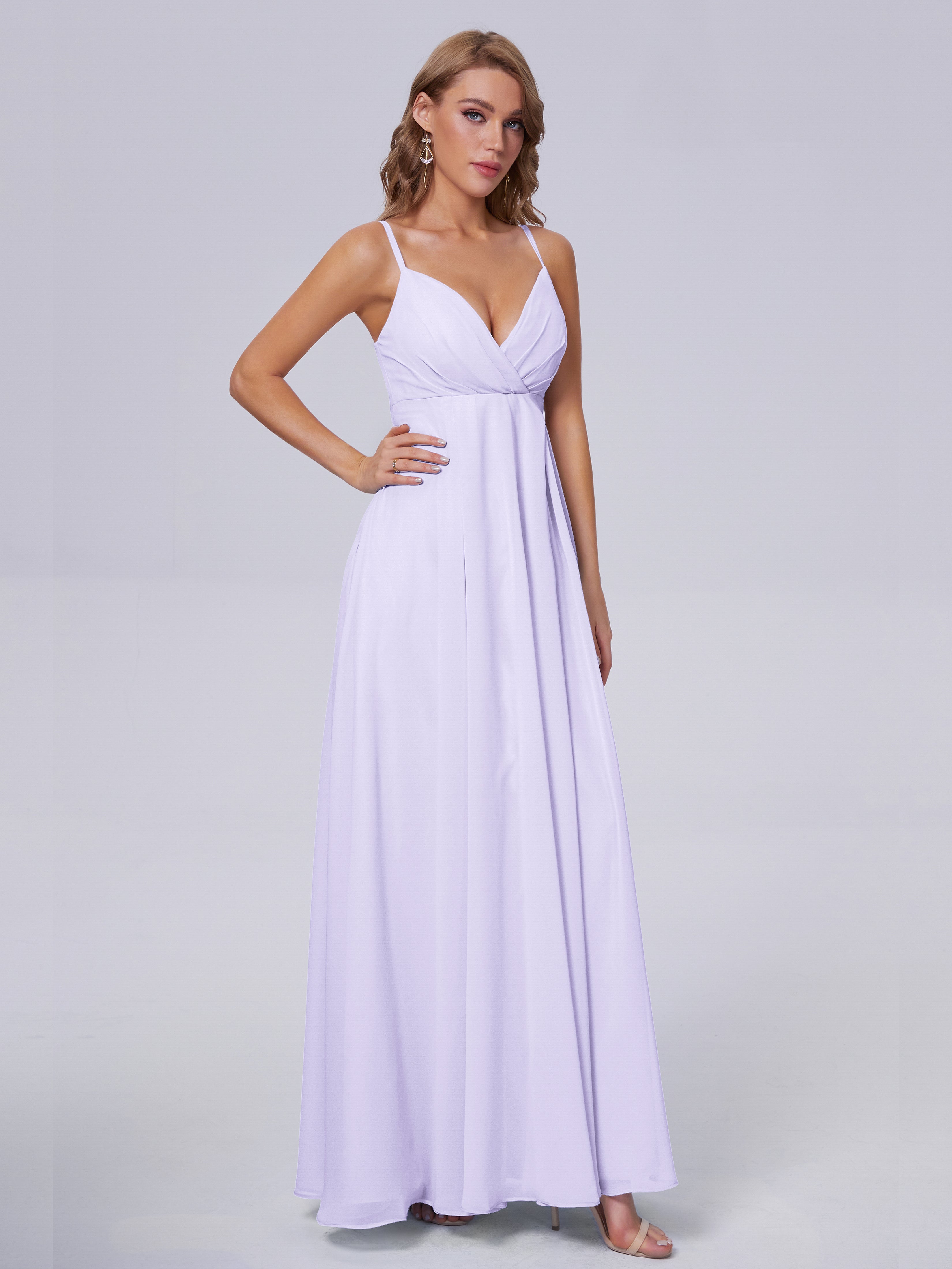 Robe De Demoiselle D Honneur Lilas Classique Bretelles Spaghetti Mousseline Robes Demoiselle D'Honneur