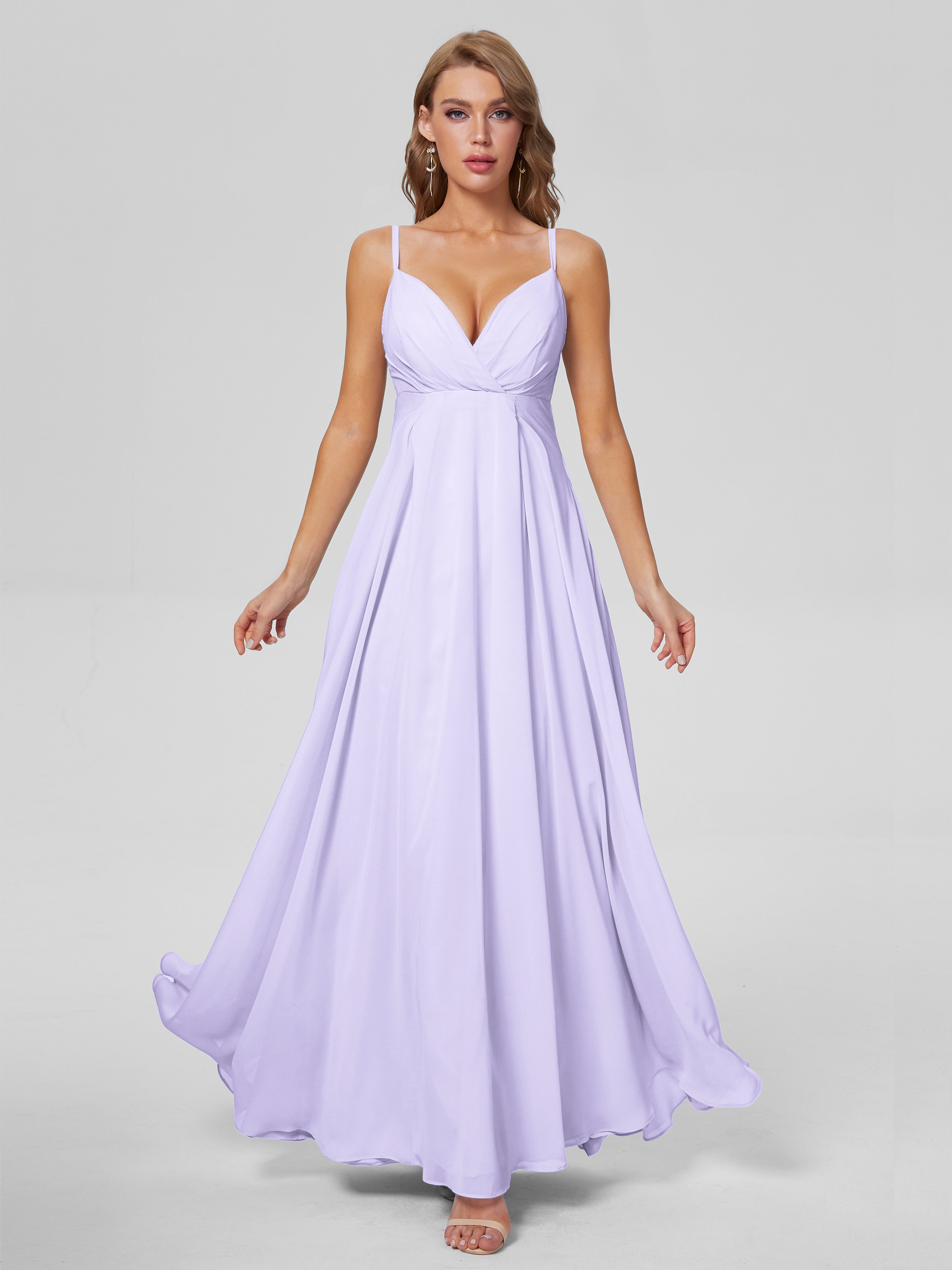 Robe De Demoiselle D Honneur Lilas Classique Bretelles Spaghetti Mousseline Robes Demoiselle D'Honneur