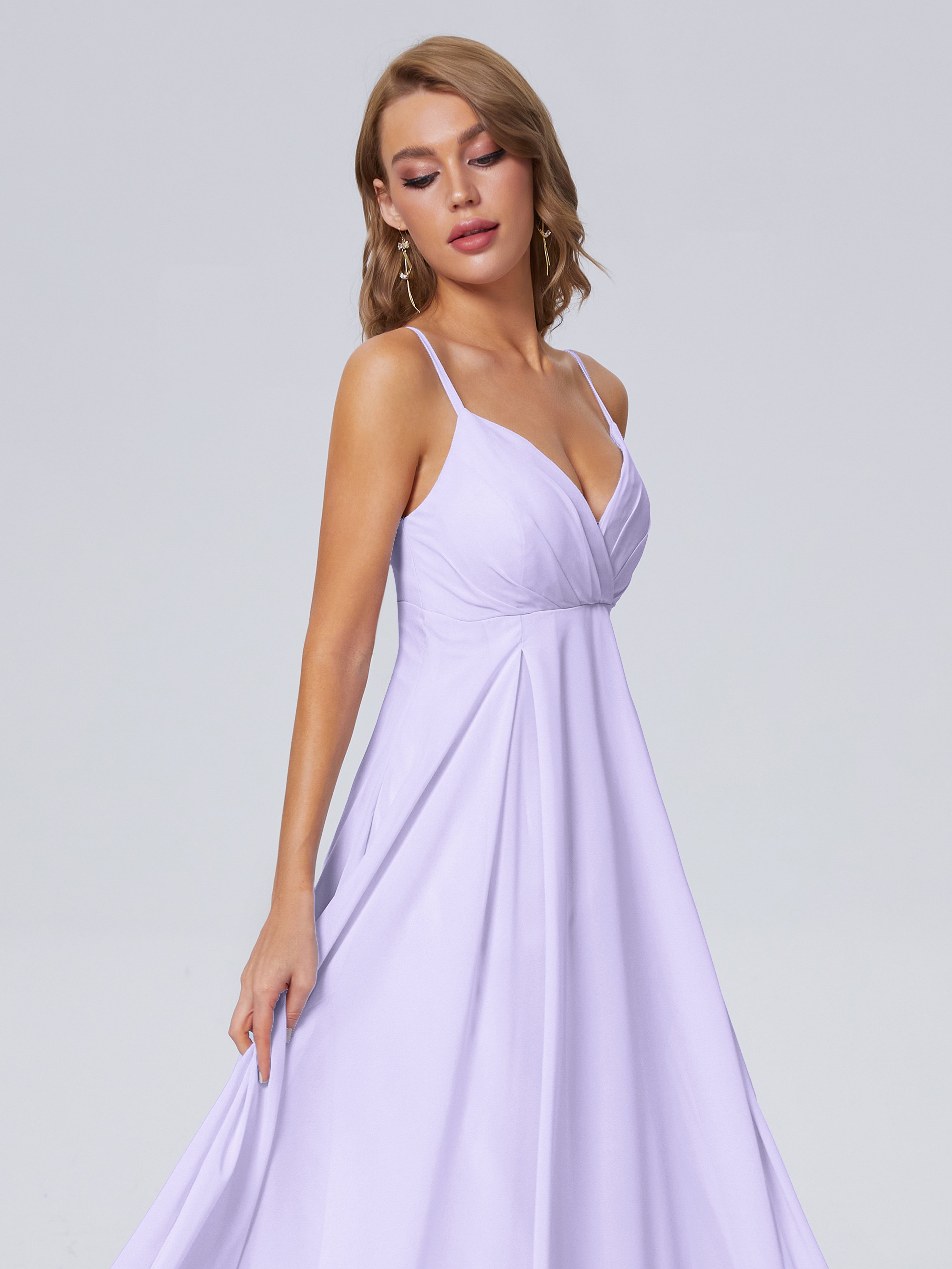 Robe De Demoiselle D Honneur Lilas Classique Bretelles Spaghetti Mousseline Robes Demoiselle D'Honneur