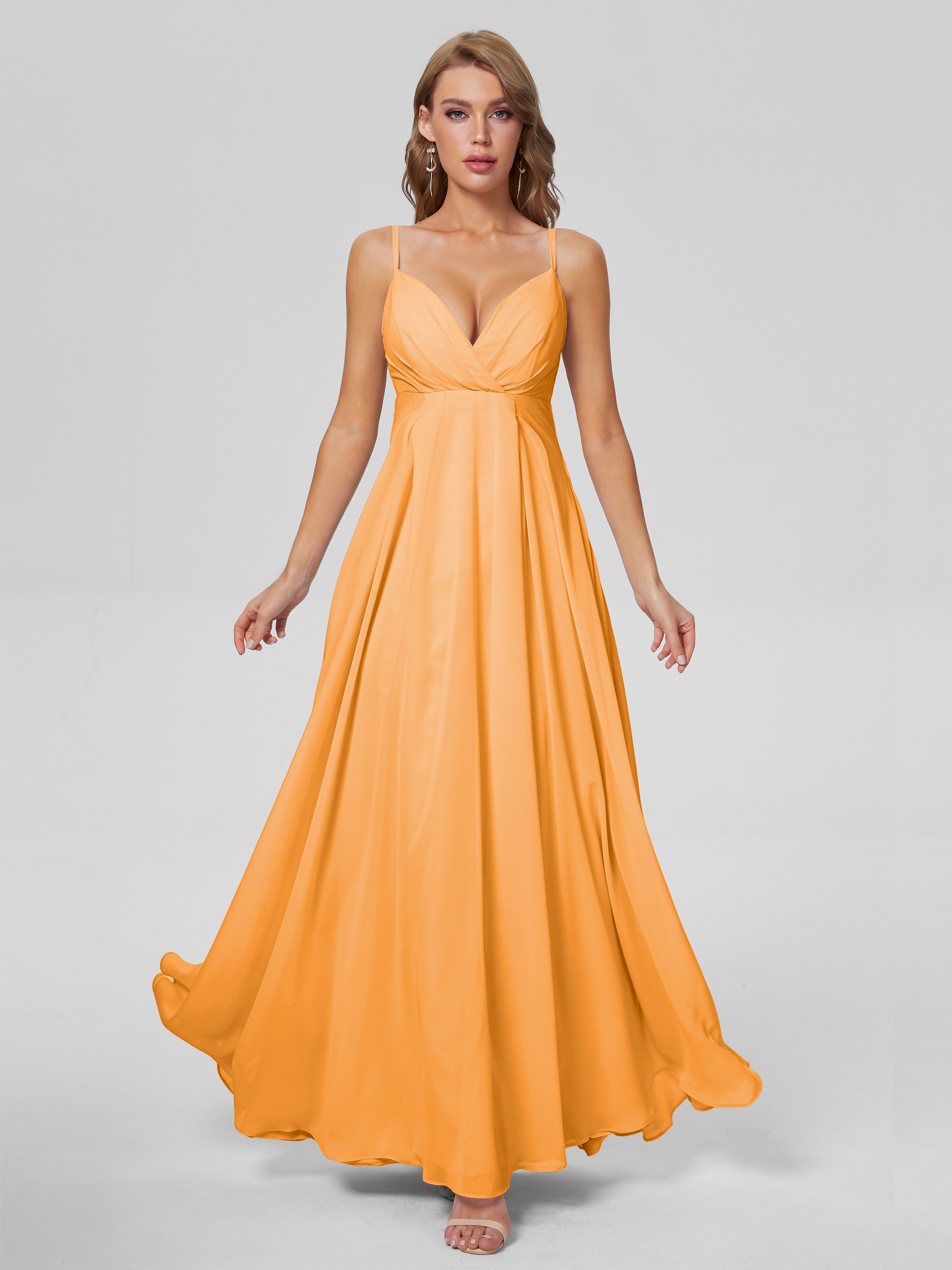 Robes De Demoiselle D'Honneur Mandarine Classique Bretelles Spaghetti Mousseline Robes Demoiselle D'Honneur