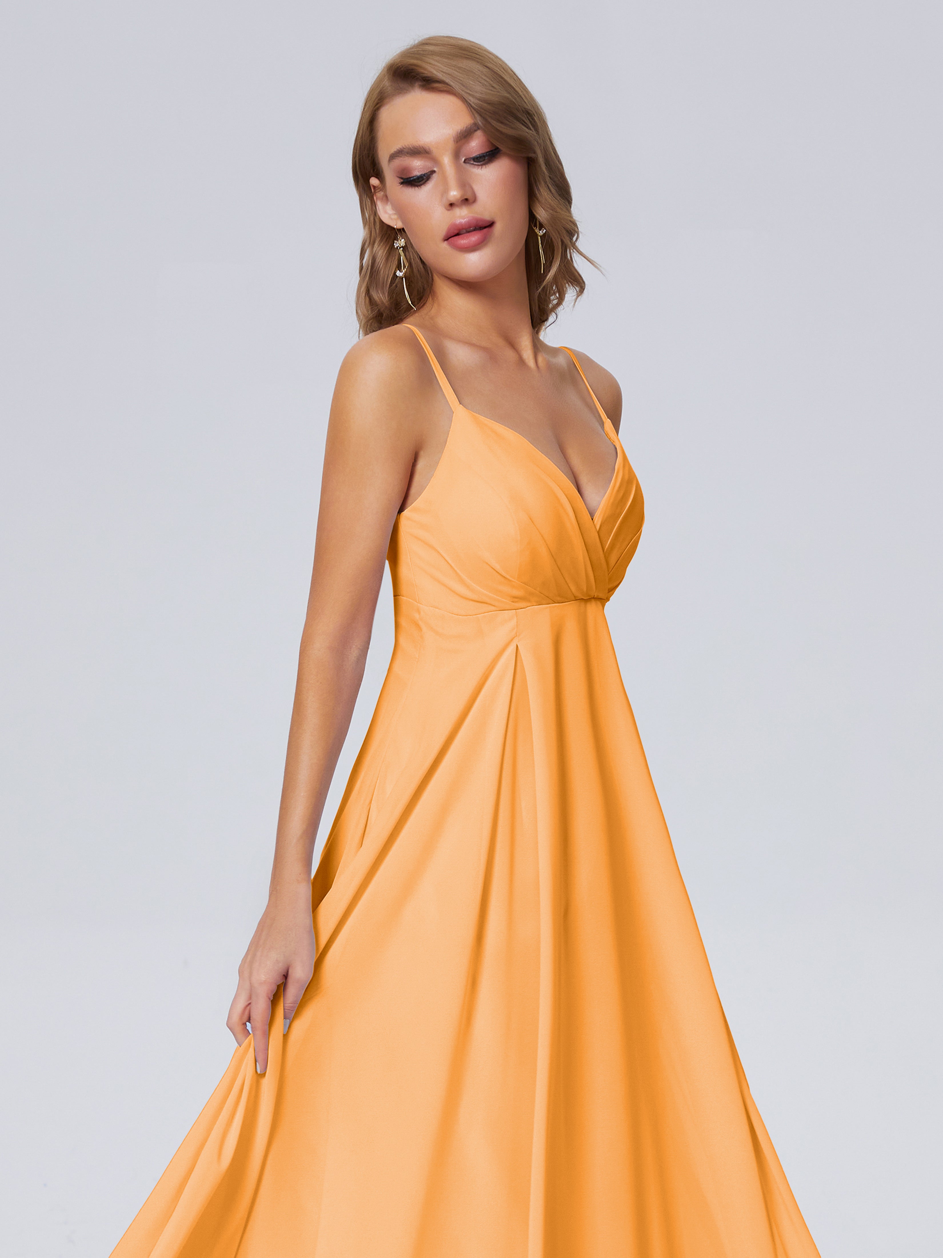 Robes De Demoiselle D'Honneur Mandarine Classique Bretelles Spaghetti Mousseline Robes Demoiselle D'Honneur