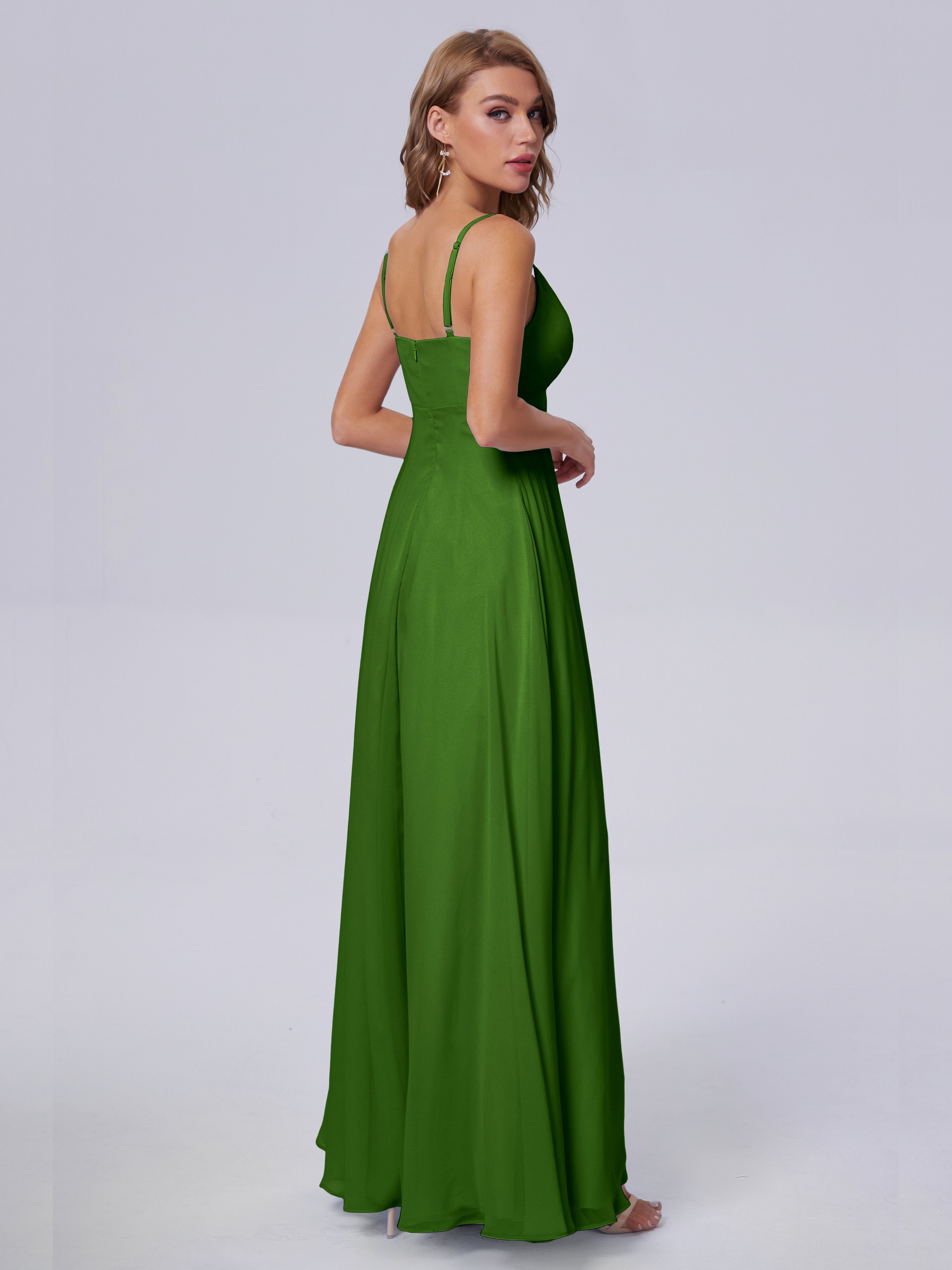 Robes De Demoiselle D'Honneur Vert Mousse Classique Bretelles Spaghetti Mousseline Robes Demoiselle D'Honneur