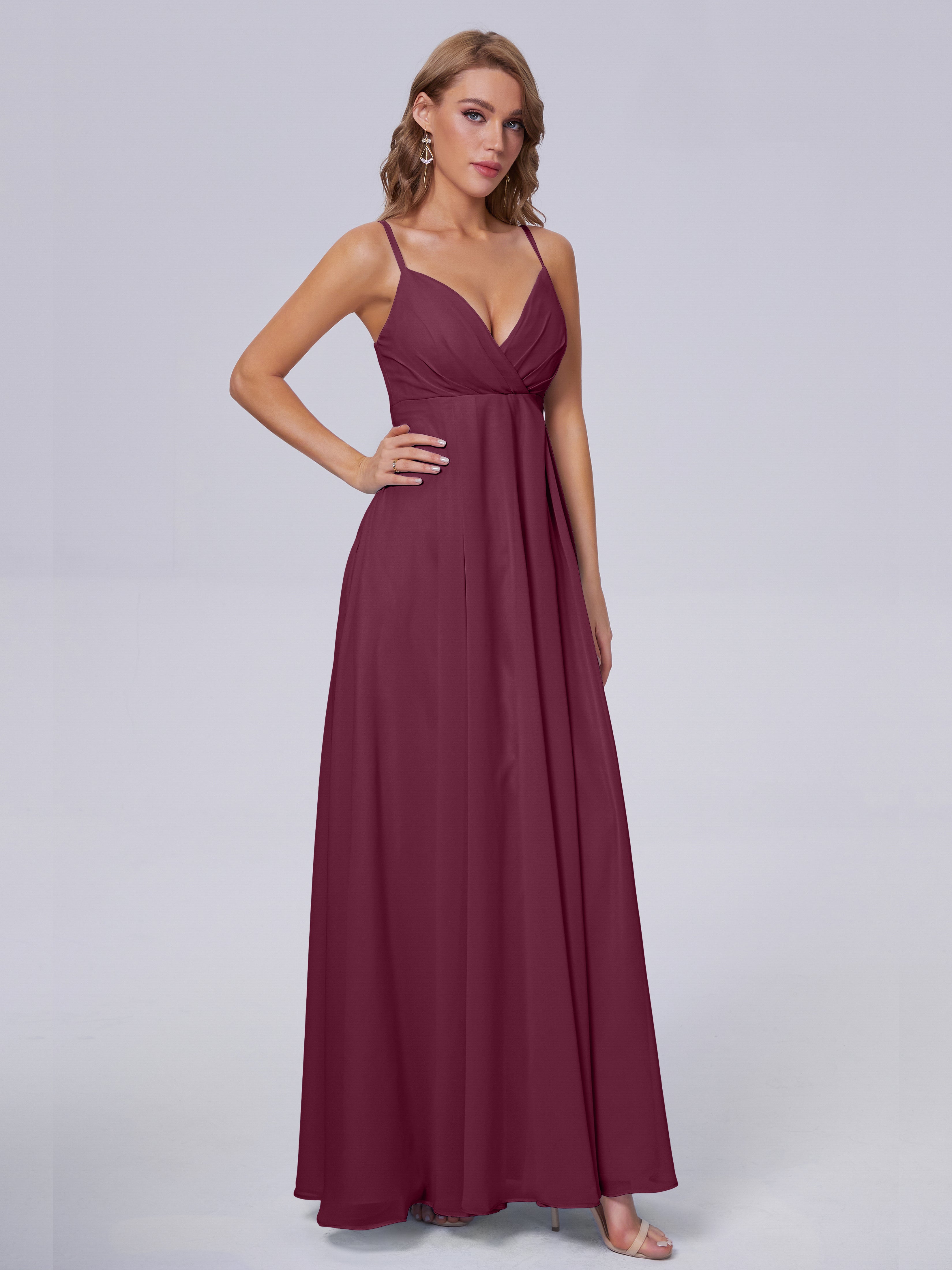 Robes De Demoiselle D'Honneur Mûre Classique Bretelles Spaghetti Mousseline Robes Demoiselle D'Honneur